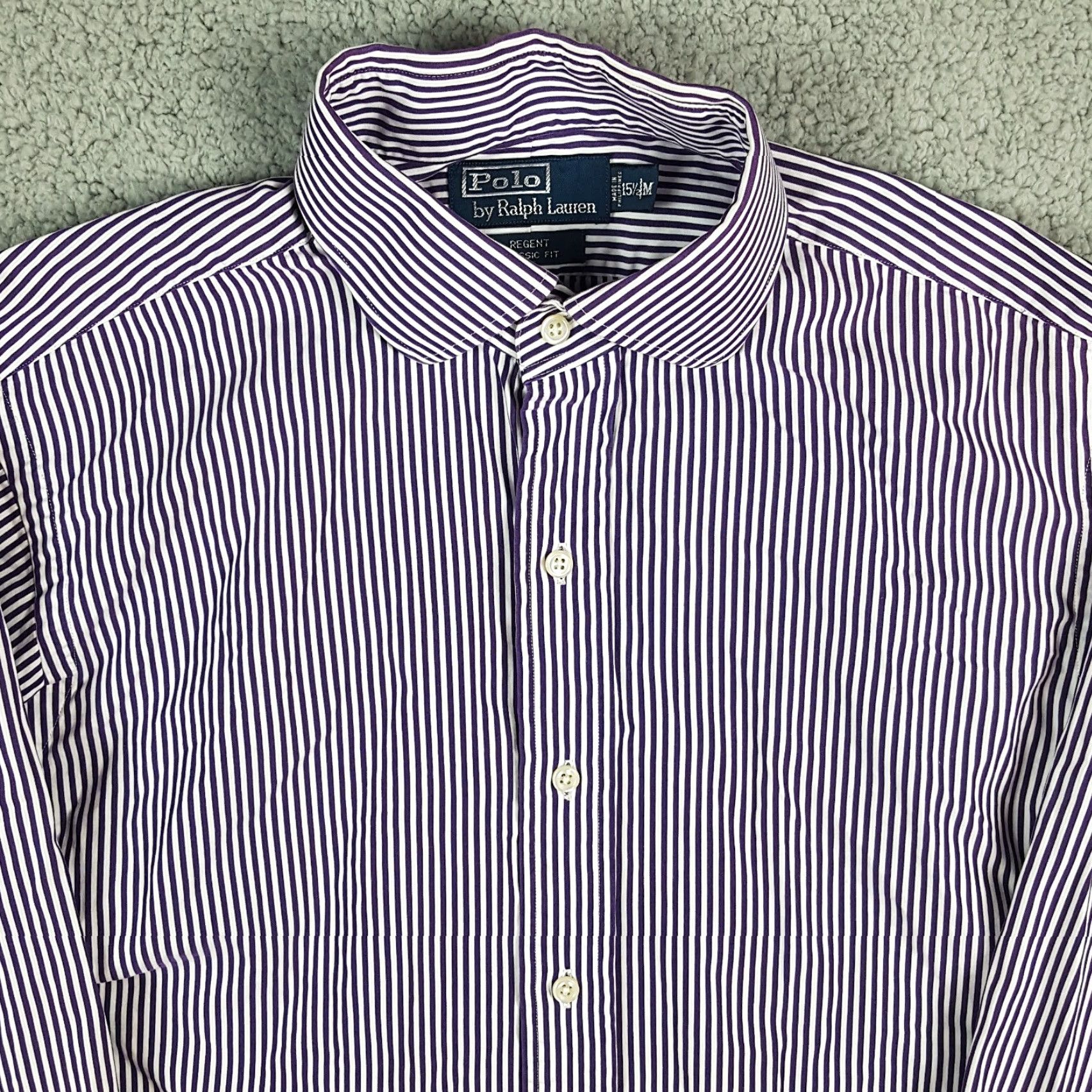 Polo Ralph Lauren VINTAGE Polo Ralph Lauren Purple Striped Button-Up Shirt Men's Medium Collared Long Sleeve Preppy 90s Size US M / EU 48-50 / 2 - 2 Thumbnail