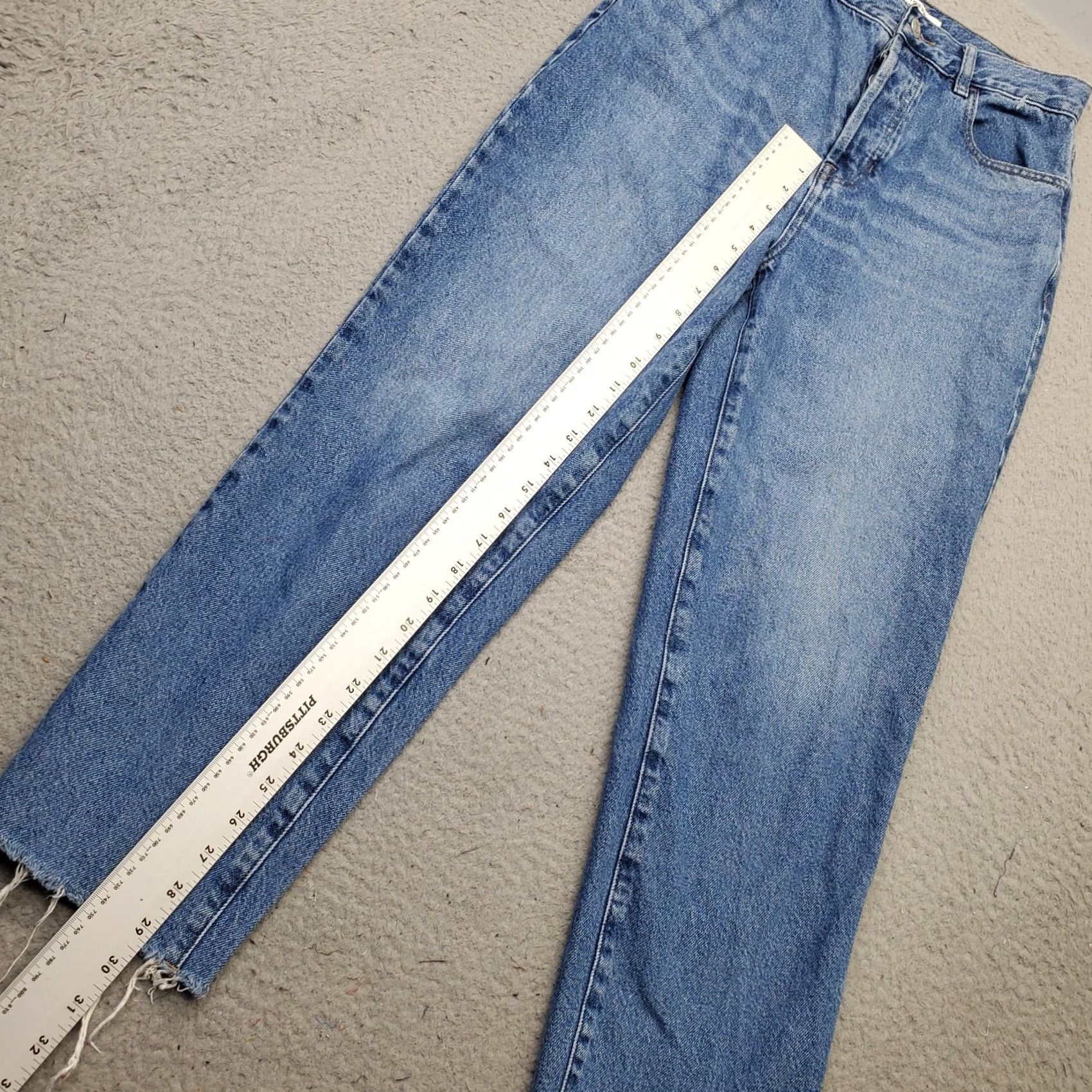 Pacsun PacSun Jeans Womens 27 Blue Denim Frayed Hem High Rise Straight Leg Button Fly Shirt? Size 27" / US 4 / IT 40 - 5 Thumbnail