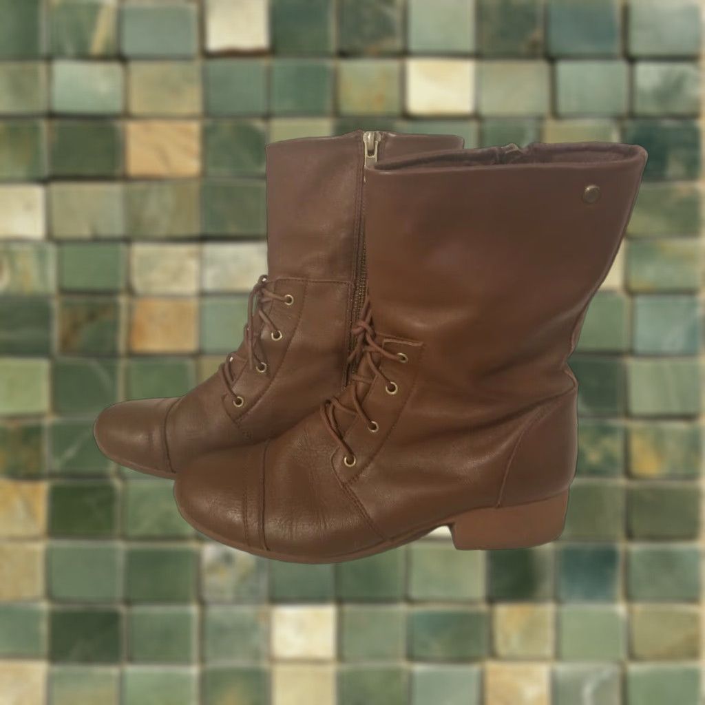 Volcom VINTAGE Volcom Brown Leather Boots Size 8.5 Womens Low Heel Lace Zipper Size US 8.5 / IT 38.5 - 1 Thumbnail