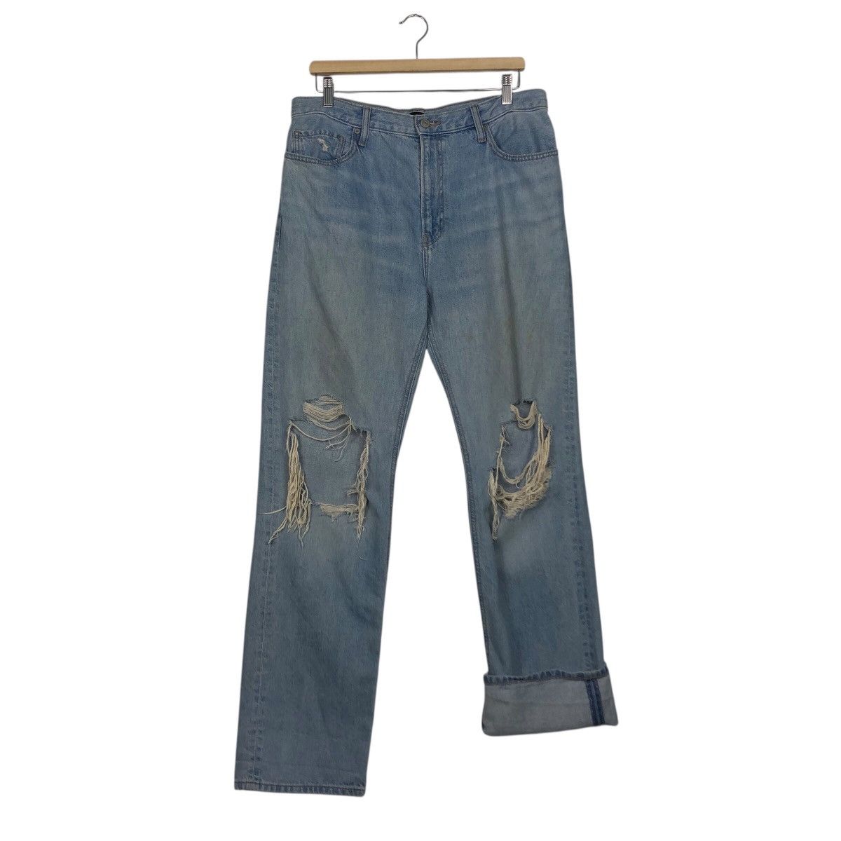 Japanese Brand Distressed Ripped Blue Jeans High Rise Straight Leg Uniqlo Size US 34 / EU 50 - 14 Thumbnail