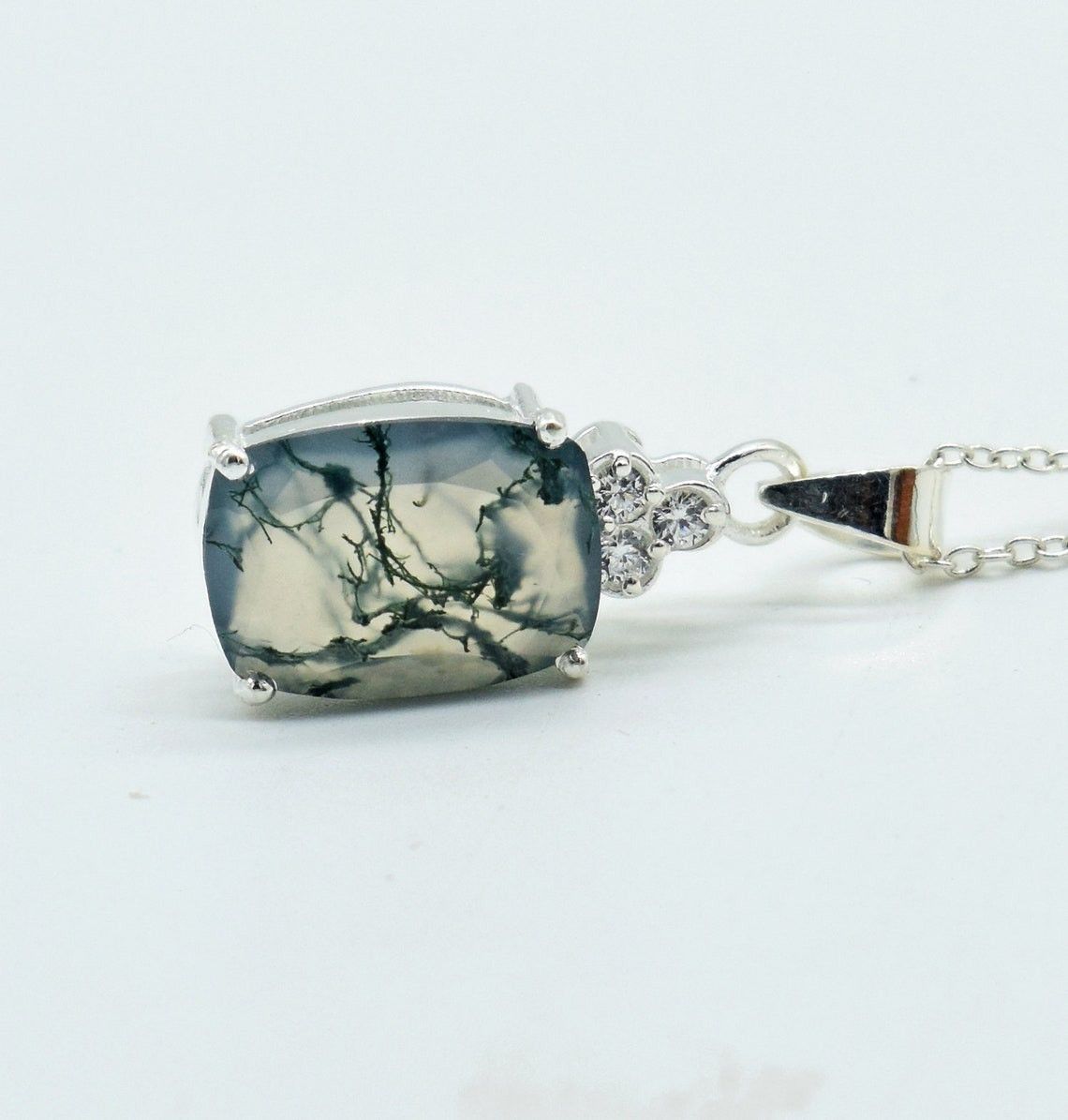 Handmade Natural Moss Agate 925 Sterling Silver Necklace - 18 Inch Size ONE SIZE - 2 Thumbnail