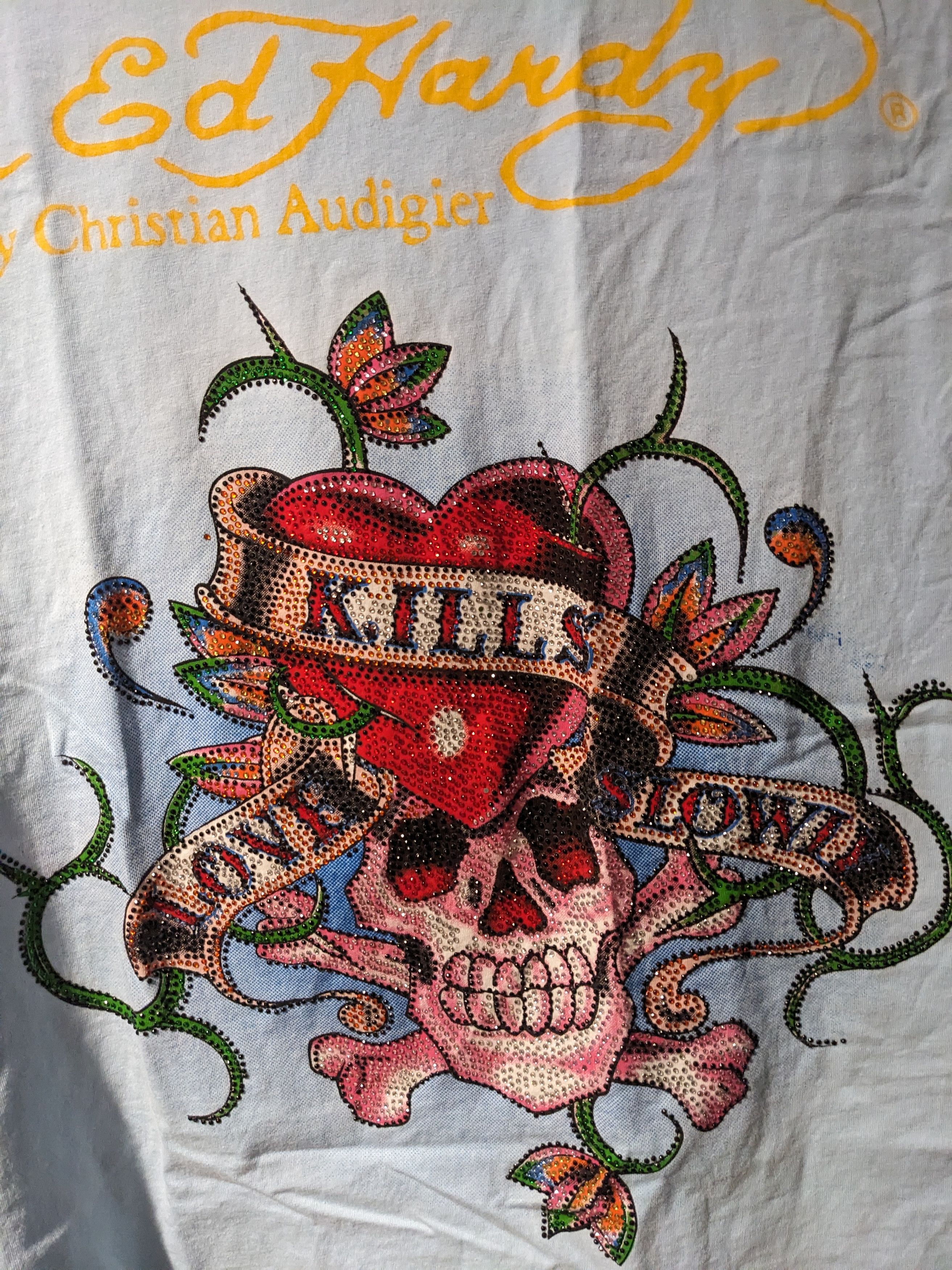 Ed Hardy × Vintage Vintage Y2K Ed Hardy Tattoo Heart Skull Blue Medium T-Shirt Size US M / EU 48-50 / 2 - 2 Thumbnail