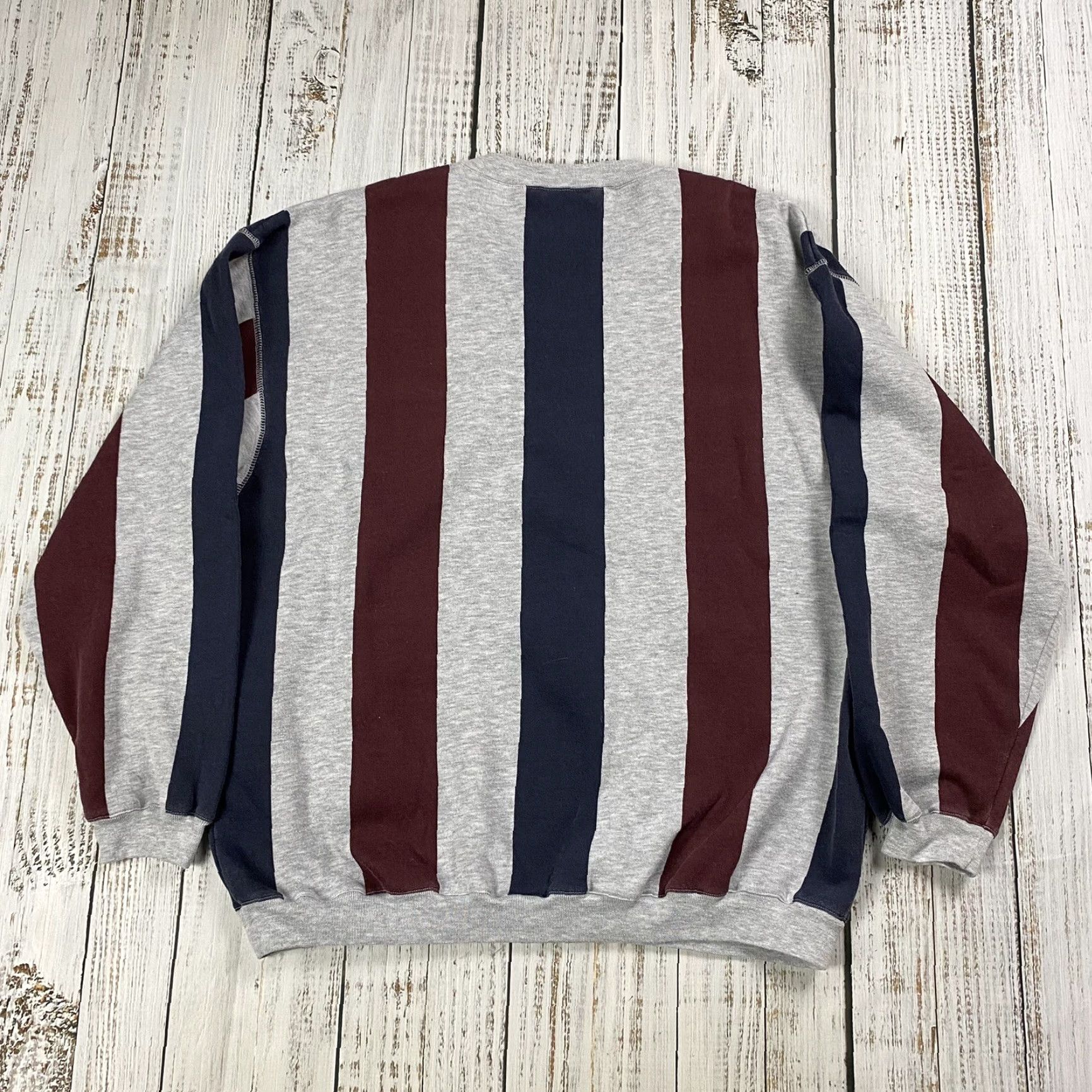 Vintage VINTAGE Stefano Men's Sweatshirt 2XL Fleece Pullover Long Sleeve Striped Grey Maroon Retro Cosby Size US XXL / EU 58 / 5 - 4 Thumbnail