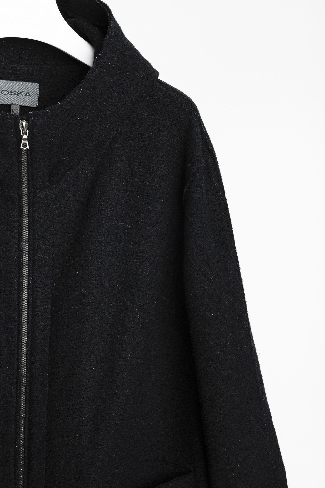 Other Oska Black Boiled-Wool Knit-Hem Hooded Coat Size M / US 6-8 / IT 42-44 - 5 Thumbnail