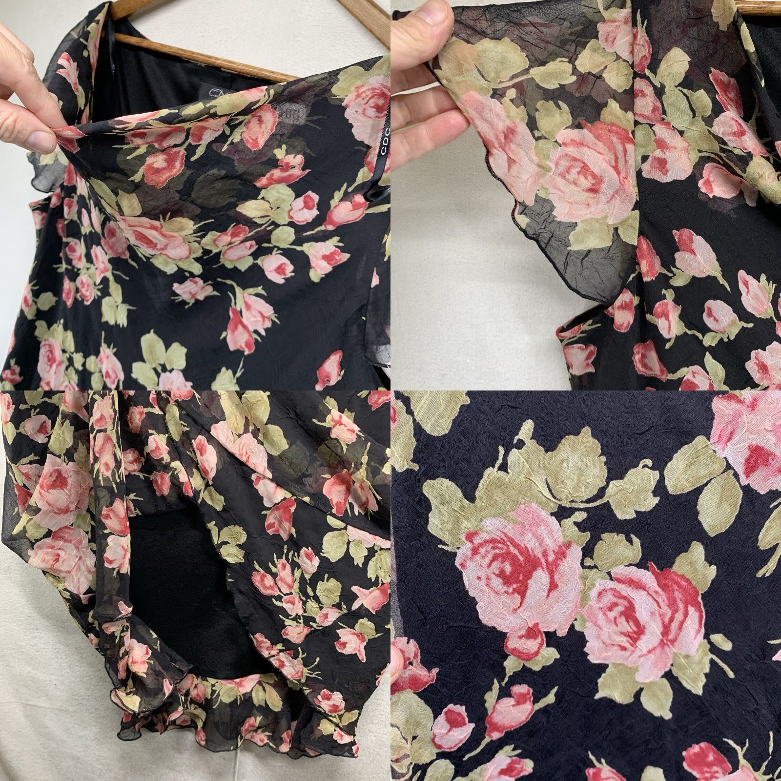 Gloverall Women's Size 16 Dress All Over Floral Pattern Big Pink Roses Gothic Sheer Lined Size XXL / US 16-18 / IT 52-54 - 8 Thumbnail