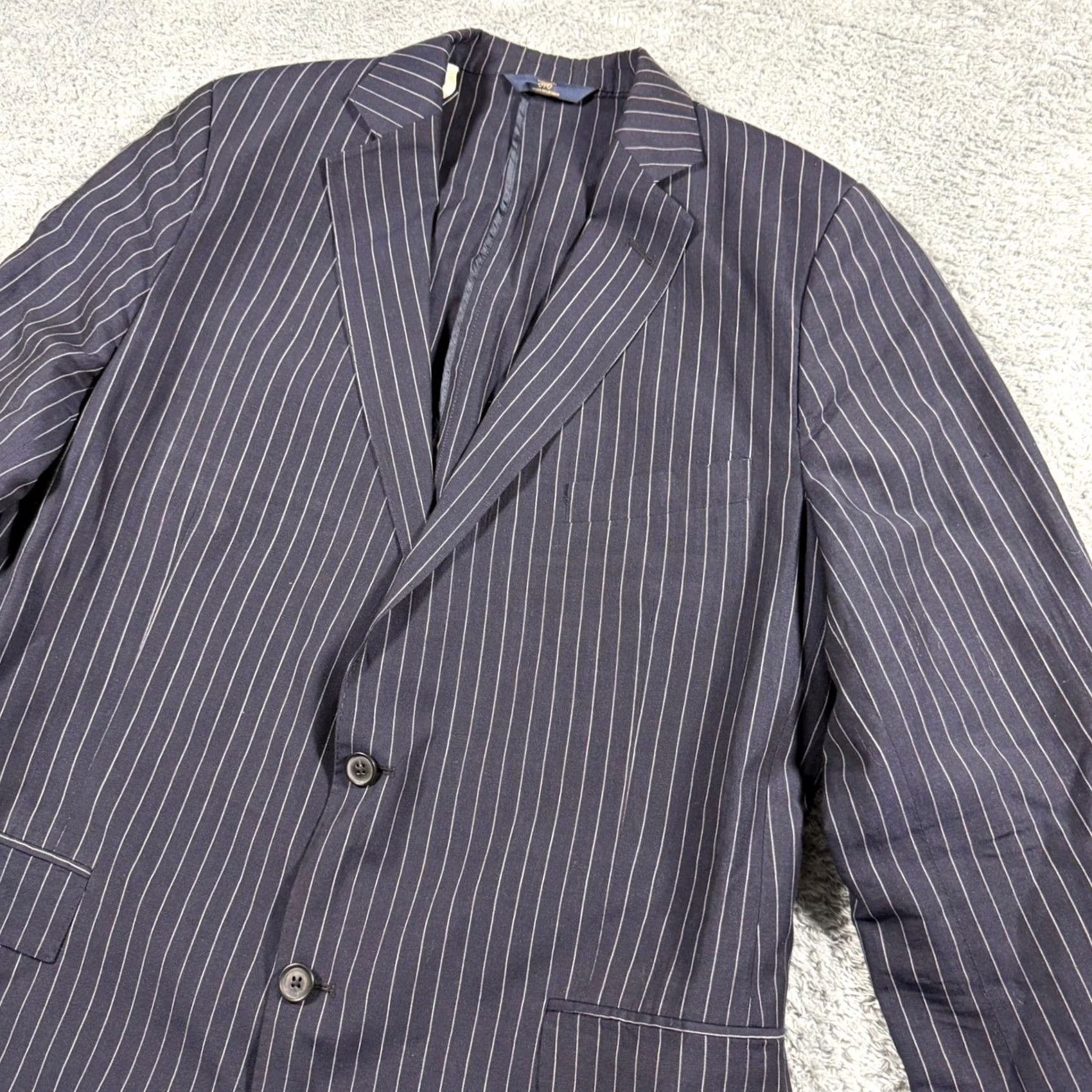 Brooks Brothers Brooks Brothers Regent Blazer Jacket Navy Pinstripe Wool Linen Unstructured 46L Mens Size 46R - 3 Thumbnail