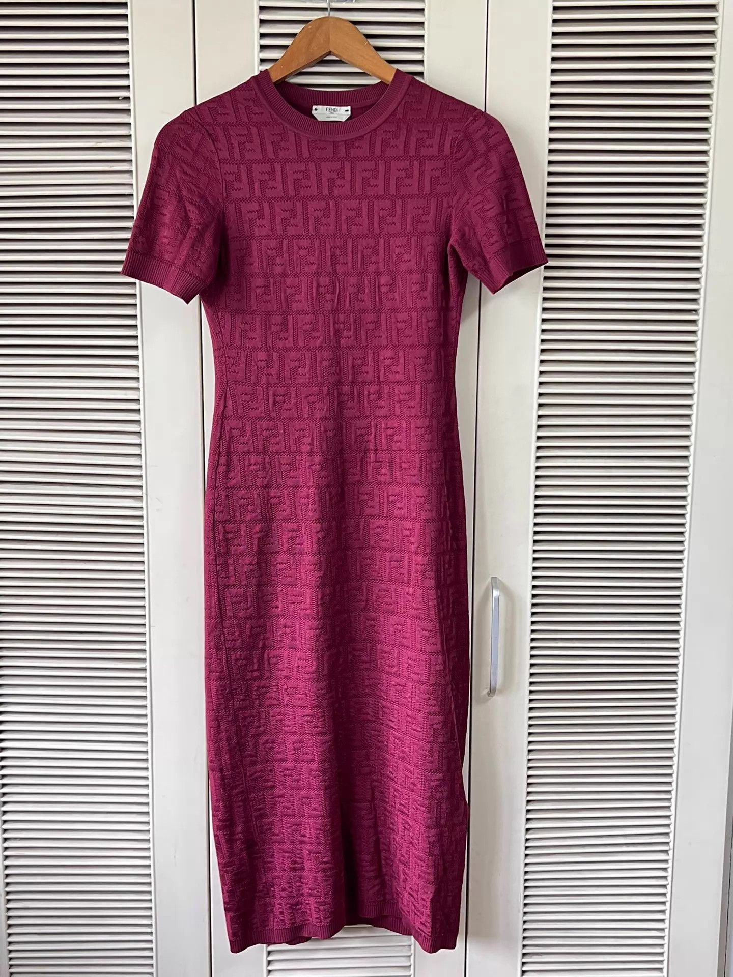 Fendi Fendi FF Print Knit Dress Burgundy Short Sleeve Slim 38 Size XS / US 0-2 / IT 36-38 - 1 Thumbnail