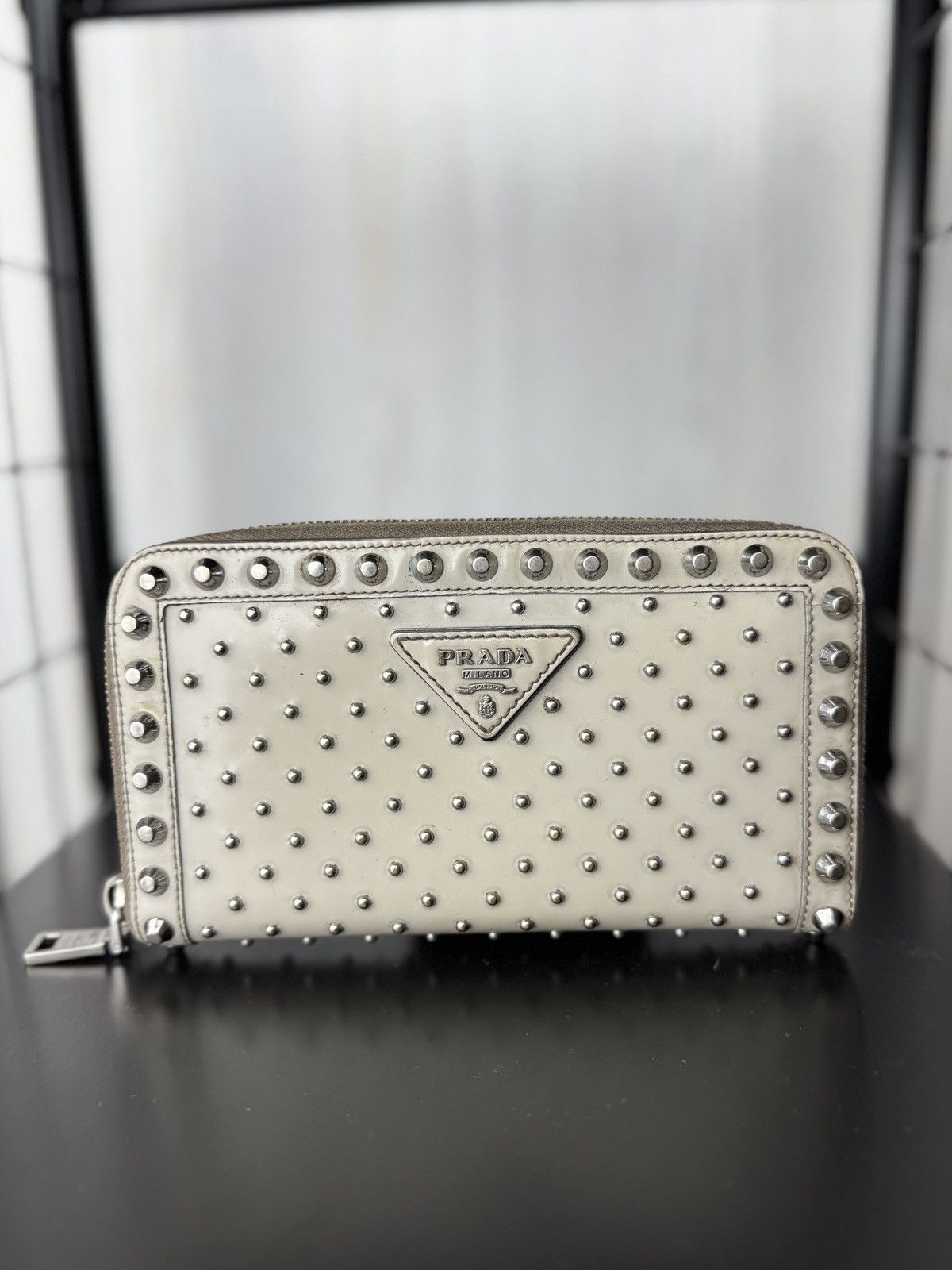 Prada PRADA WALLET STUDDED PURSE GRAY CARDS STUDDED WALLET Grey Size ONE SIZE - 4 Thumbnail
