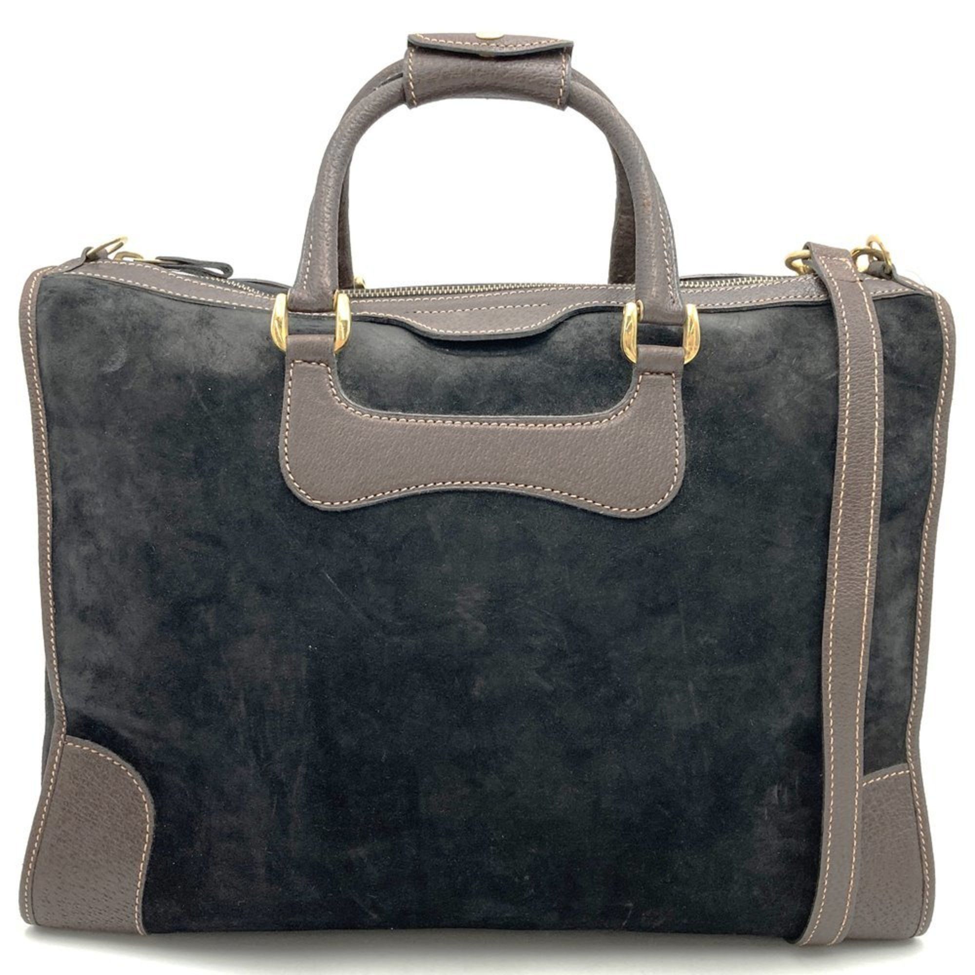 Gucci Old Gucci Handbag Shoulder Bag B4 Size Suede Leather Black Women Men