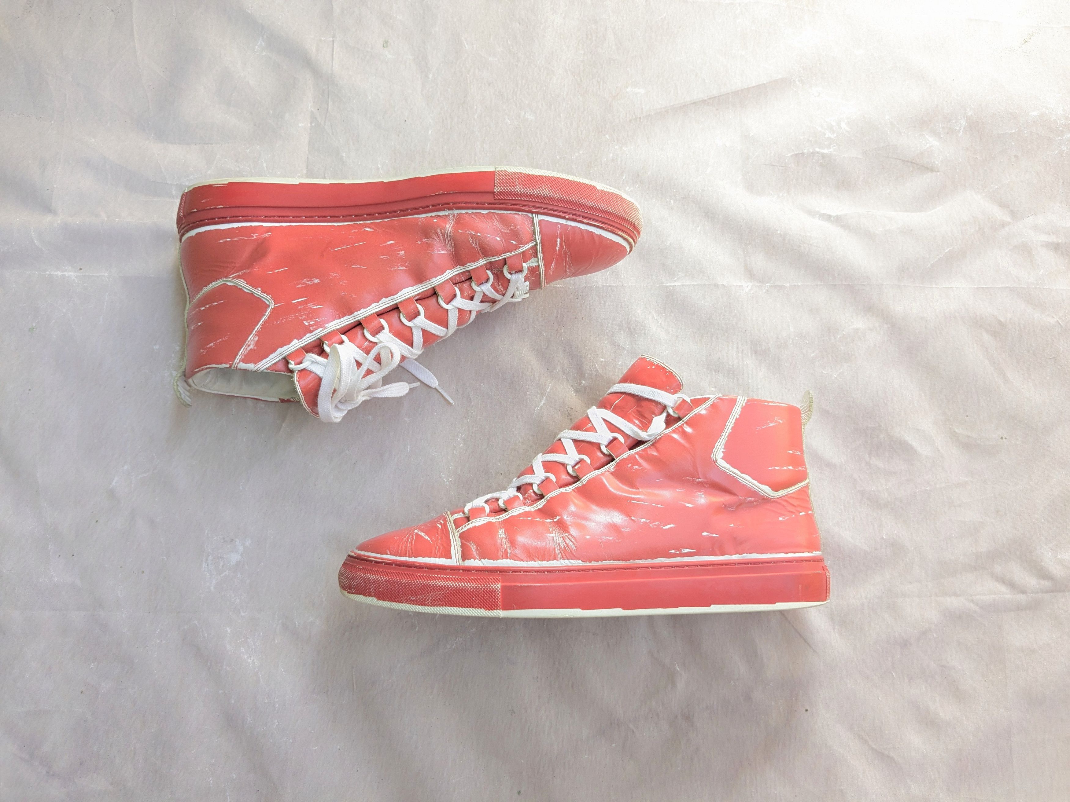 Balenciaga Arena Red White 11 Leather High Tops Shoes, Men's