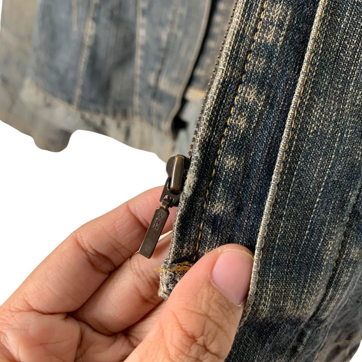 Japanese Brand Trashed Zipper Jeans Jacket Womens Denim Jacket #2061-C89 Size XS / US 0-2 / IT 36-38 - 14 Thumbnail