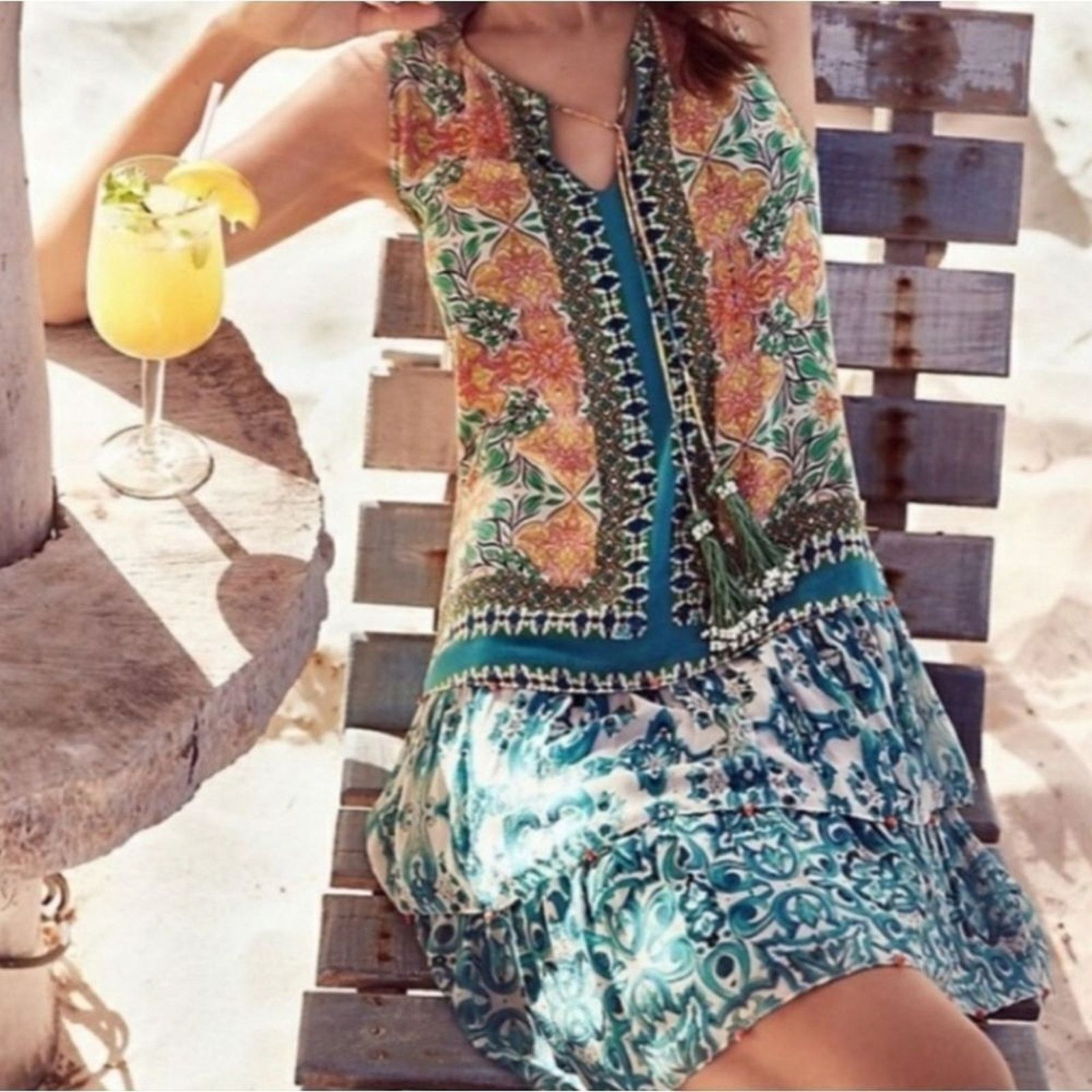 Hemant & Nandita Hemant & Nandita Blue Floral Moana Silk Shift Dress Size S Size S / US 4 / IT 40 - 1 Thumbnail