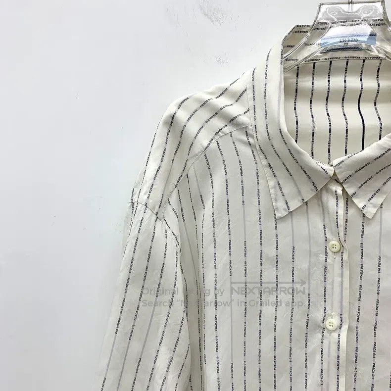 Prada Prada White vertical stripe logo letter bullet screen cott Size US XXS / EU 40 - 3 Thumbnail