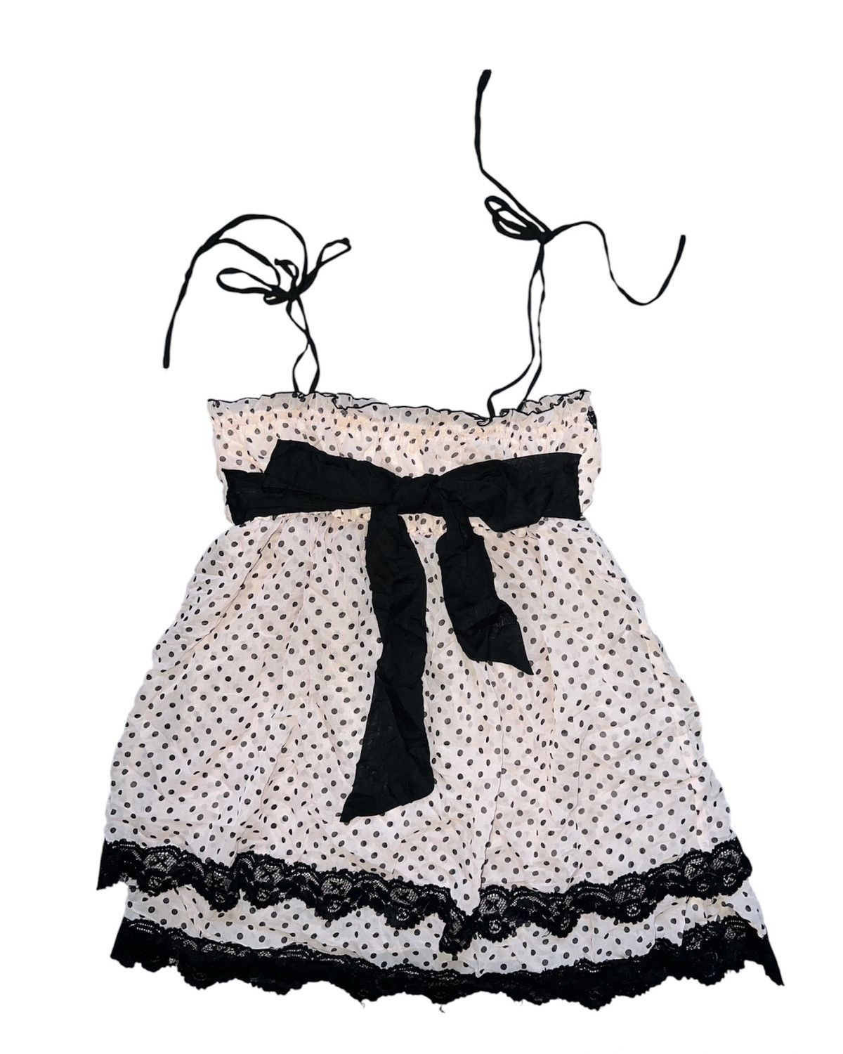 Japanese Brand Tralala pastel pink polkadot bow tie cami💖🎀 Size ONE SIZE - 6 Thumbnail