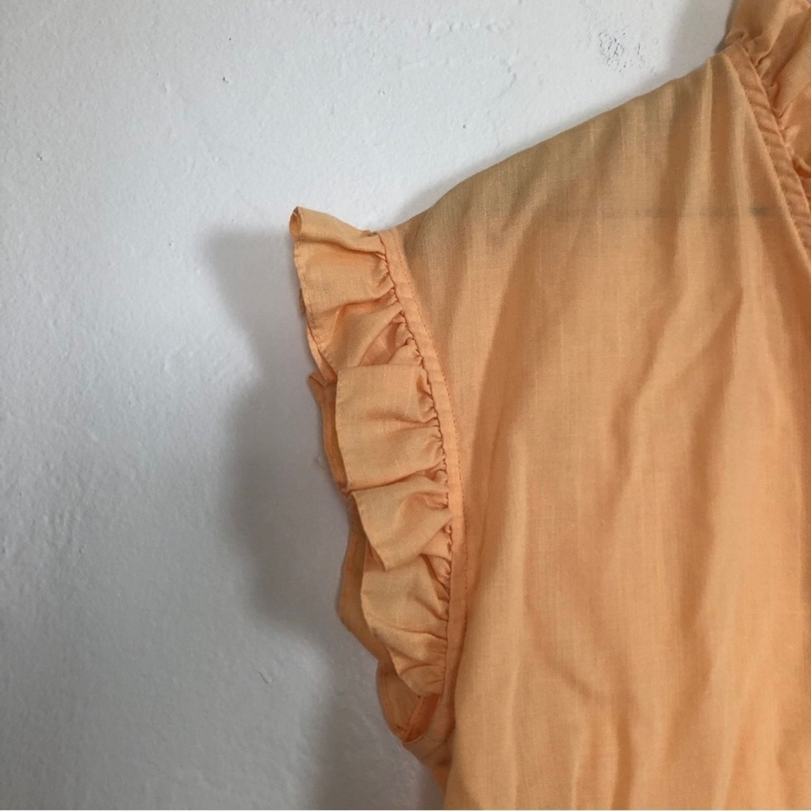 Vintage Act III Yellow Orange Button Short Sleeve Ruffle Blouse Top Size L / US 10 / IT 46 - 4 Thumbnail