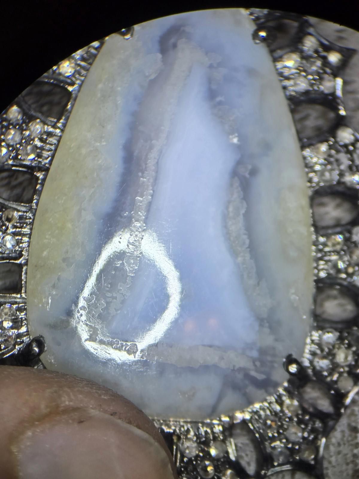 The Unbranded Brand Oxidized Sterling Silver Banded Agate Pendant w Diamonds Size ONE SIZE - 8 Thumbnail