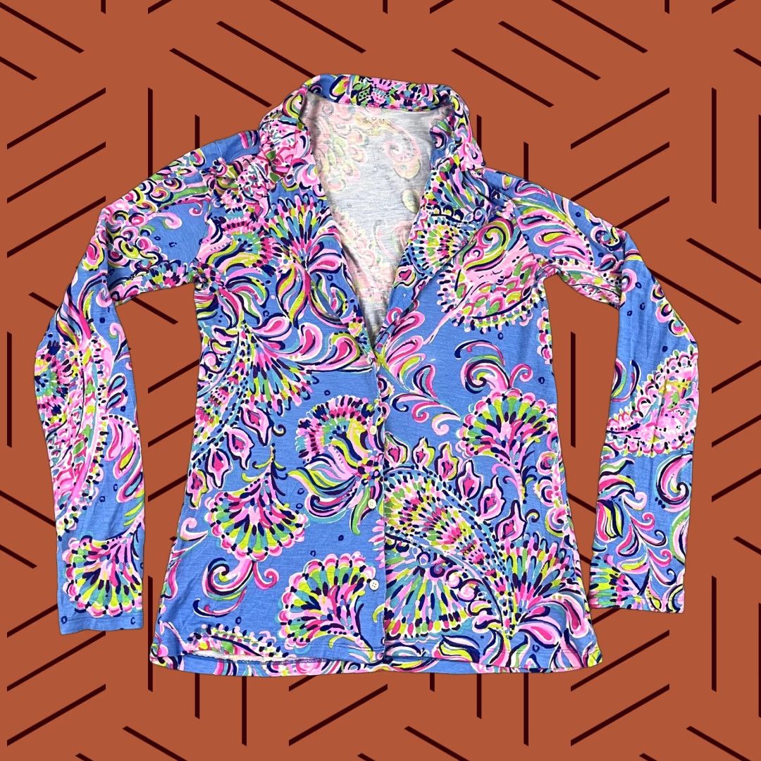 Lilly Pulitzer Lilly Pulitzer Women's XS Pajama Knit Button-Up Shirt Floral Blue Pink Preppy Casual Summer Size XS / US 0-2 / IT 36-38 - 1 Thumbnail
