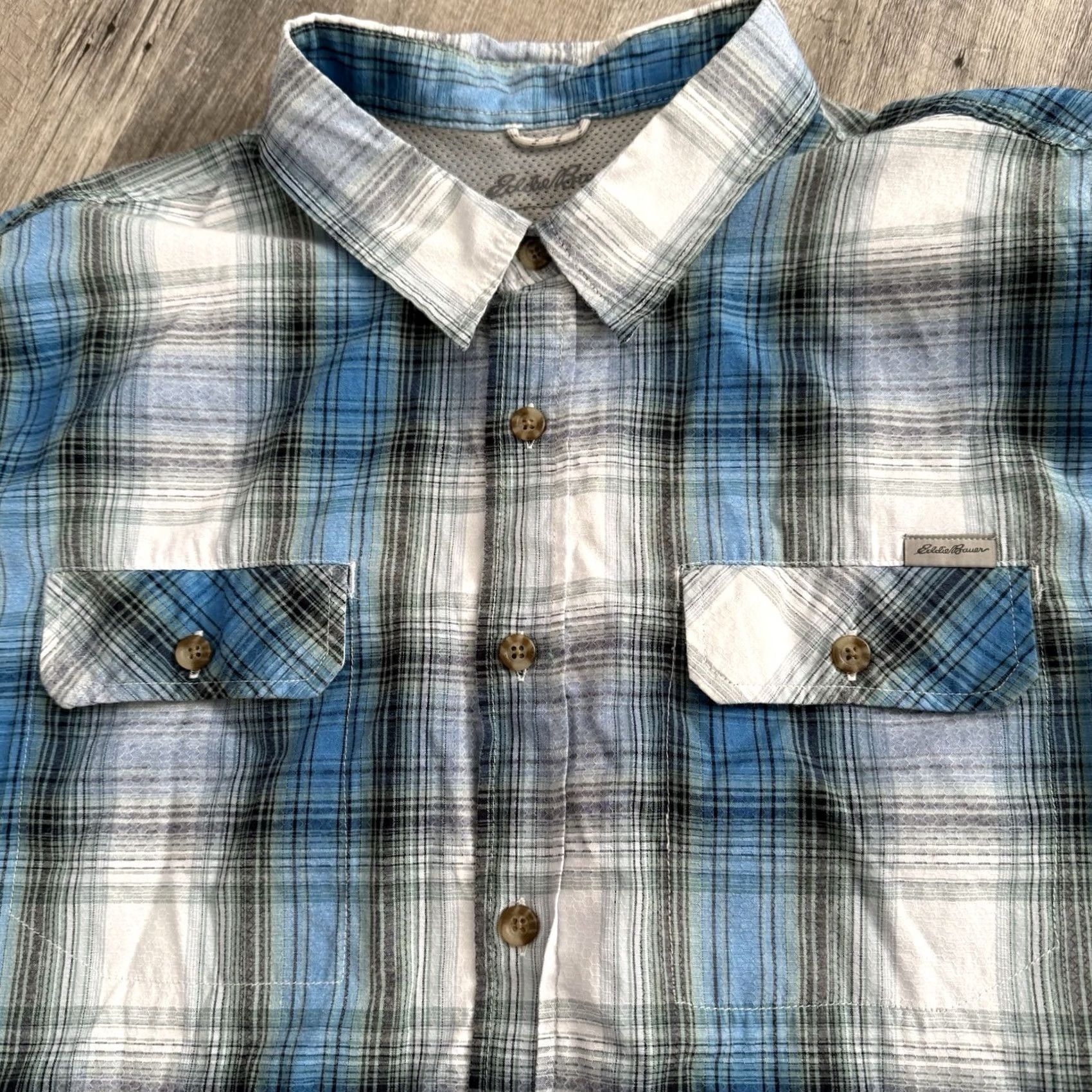 Eddie Bauer VINTAGE: No Eddie Bauer Shirt Mens 2XL Blue Plaid Outdoors Vented Button Up Fishing S/S Size US XXL / EU 58 / 5 - 7 Thumbnail