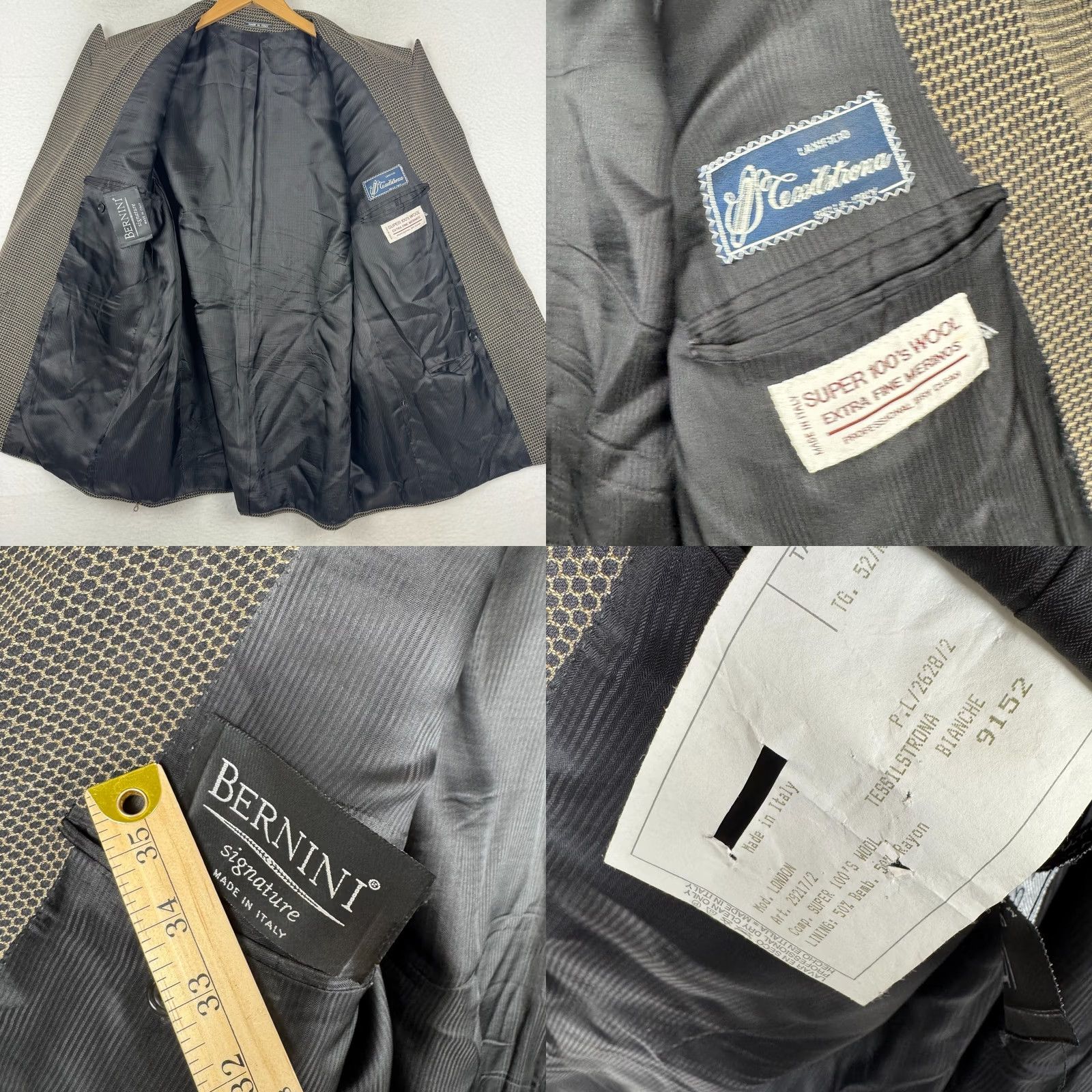 Doublet Bernini Wool 42 US/52 IT Double Breasted Blazer Coat Geometric 2 Piece Men Suit Jacket VINTAGE No Size 42R - 8 Thumbnail