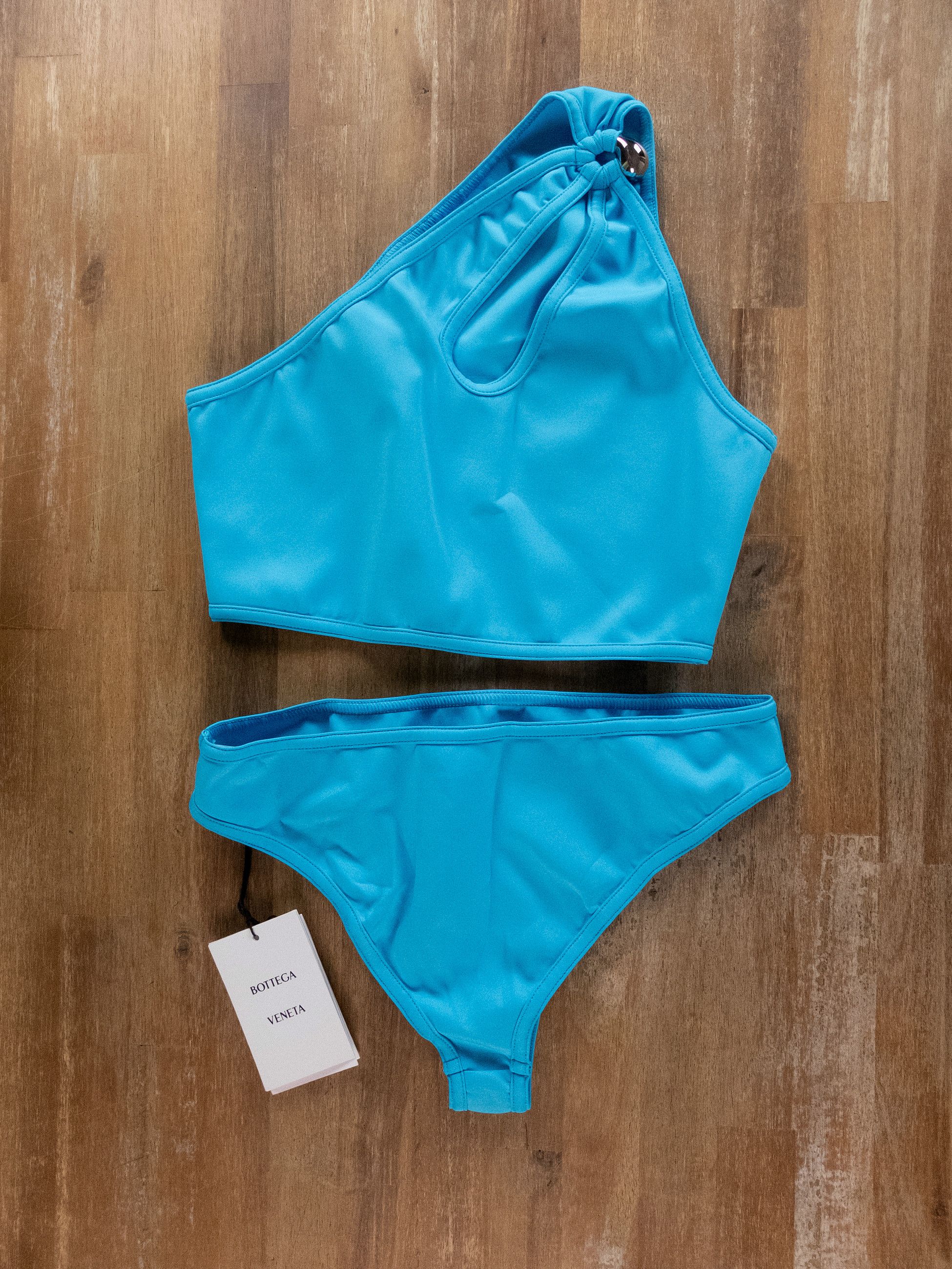 Bottega Veneta BOTTEGA VENETA blue two piece one shoulder bikini swimsuit M Size 28" / US 6 / IT 42 - 5 Thumbnail