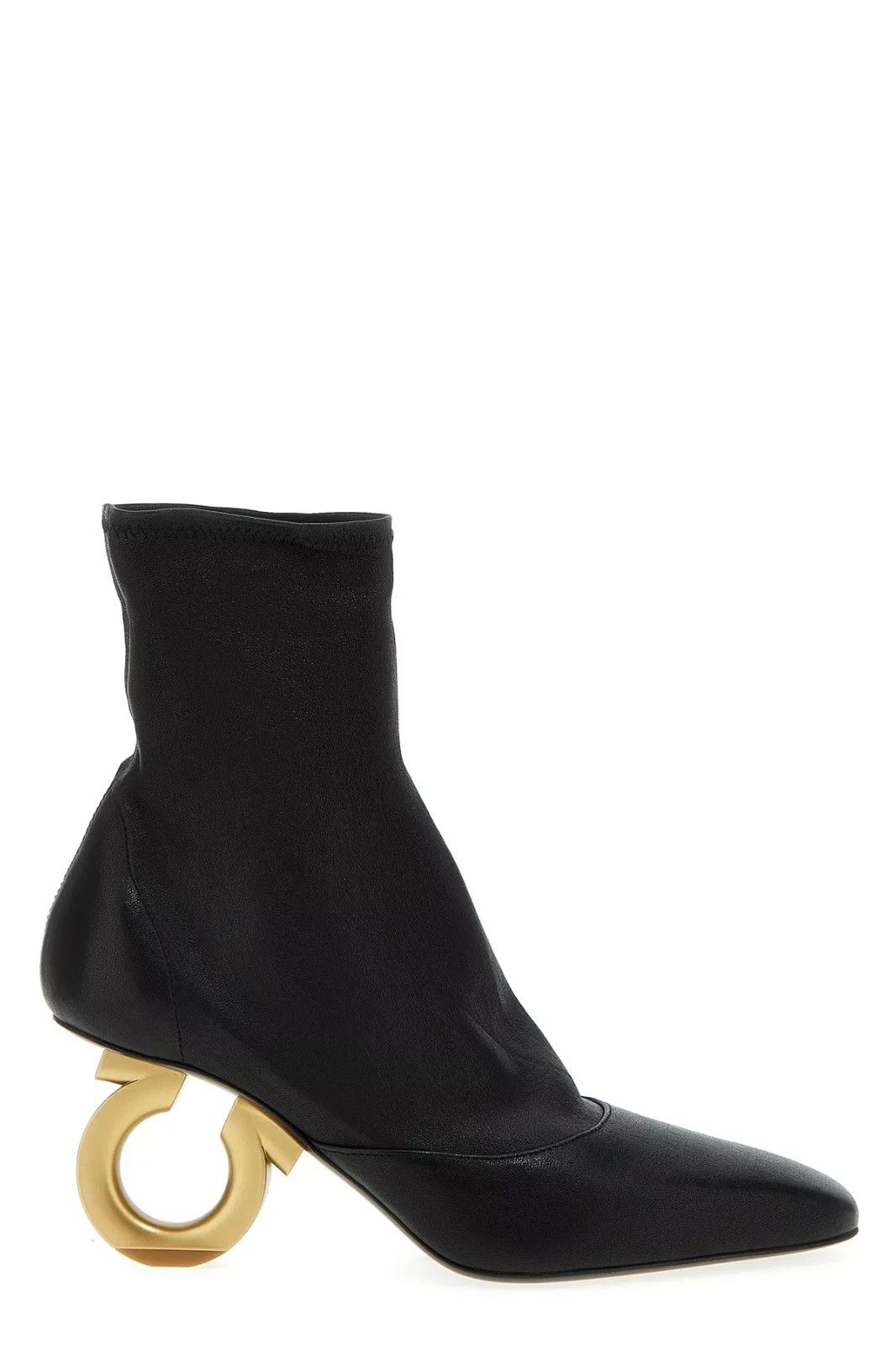 FERRAGAMO Adhar Gold/Black Leather Ankle 70mm Boots