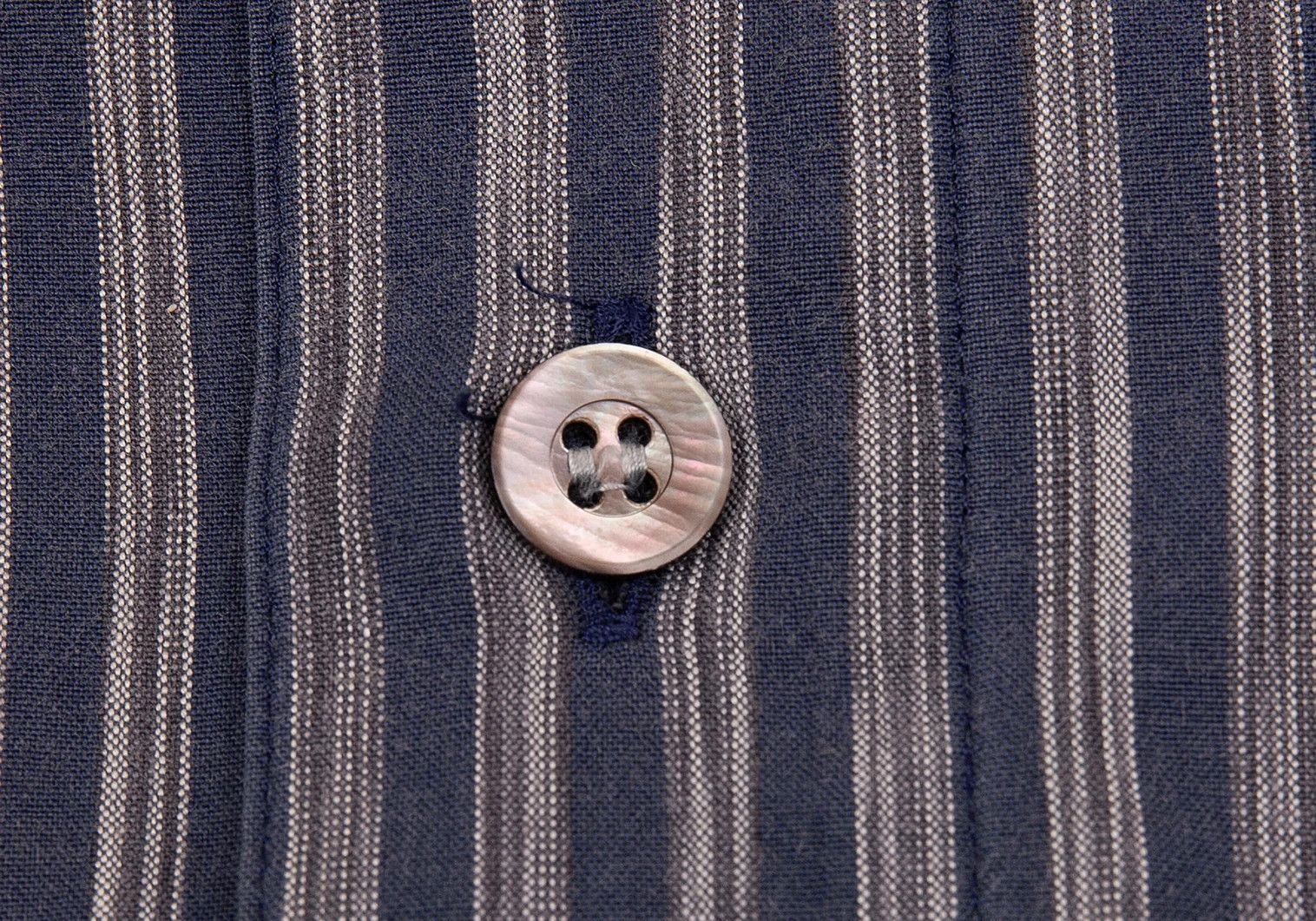 Issey Miyake Cotton Stripe Mao Collar Shirt in Navy Gray, Size L Size US L / EU 52-54 / 3 - 5 Thumbnail