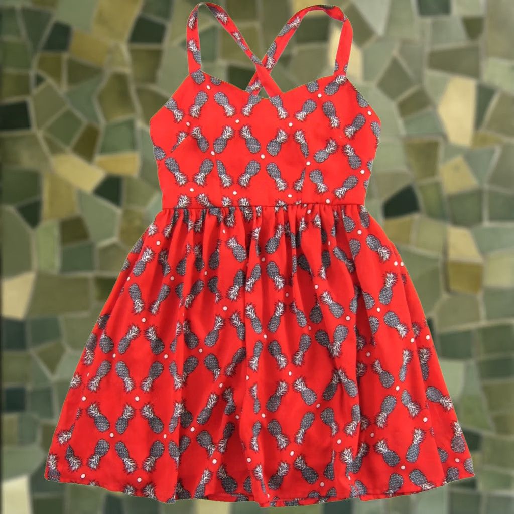 Vintage SUGARHILL Boutique Red Black White Pineapple Empire Waist Crossback Dress Size 6 Size M / US 6-8 / IT 42-44 - 1 Thumbnail