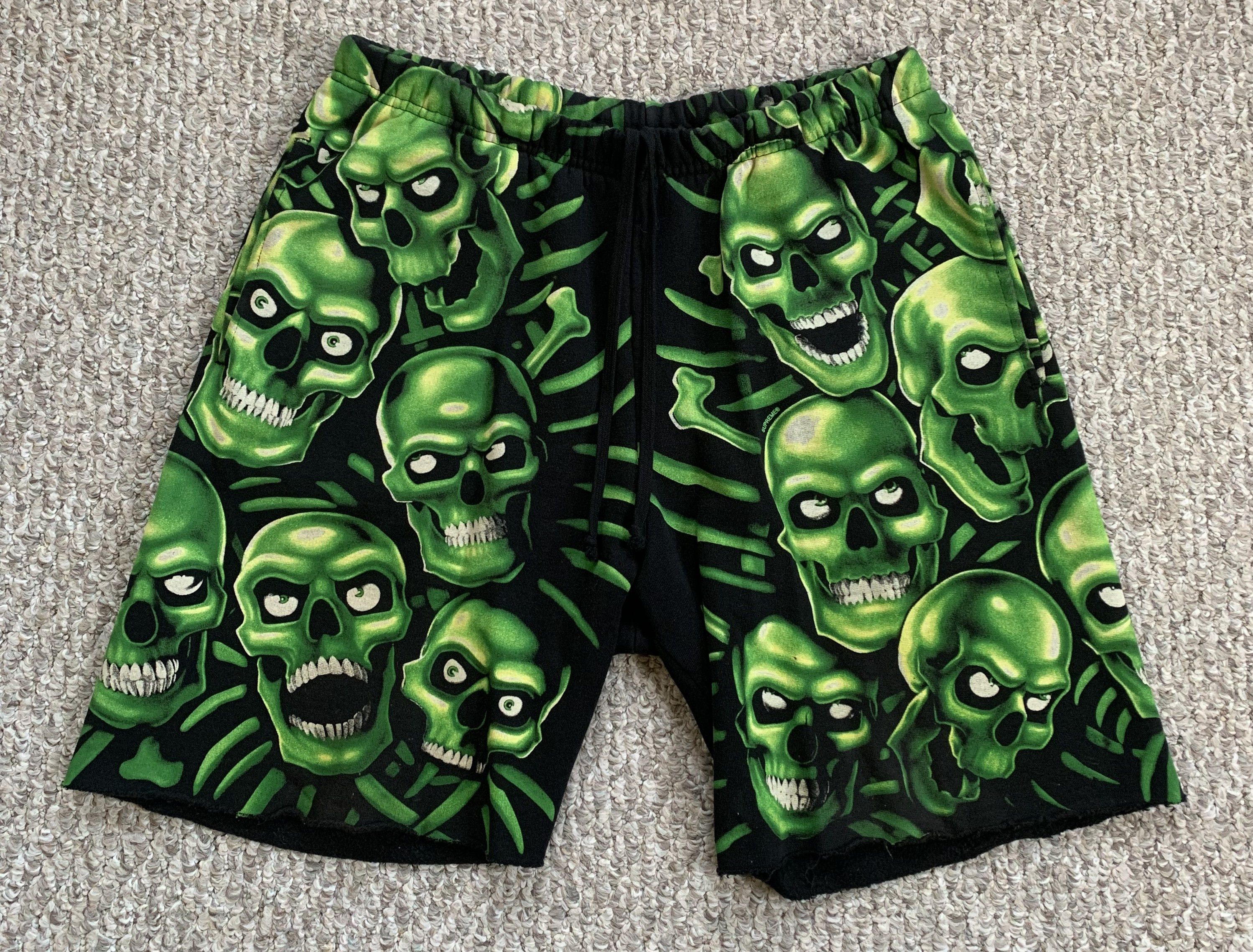 image of S/s 2018 Supreme X Liquid Blue Skull Pile Shorts in Green, Men's (Size 30)