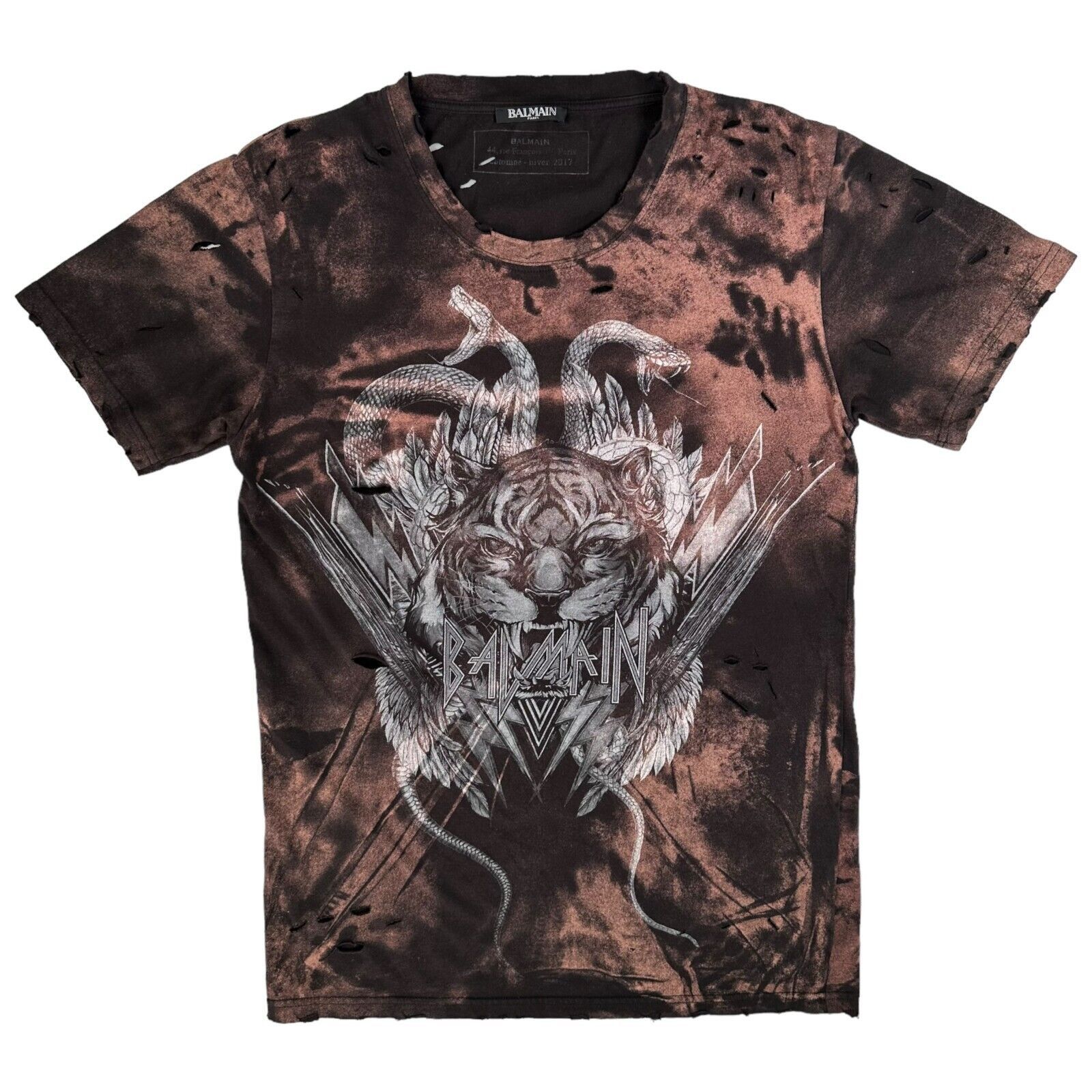 Balmain Balmain Size S T Shirt Black Distressed Tiger Logo Bleached Grailed