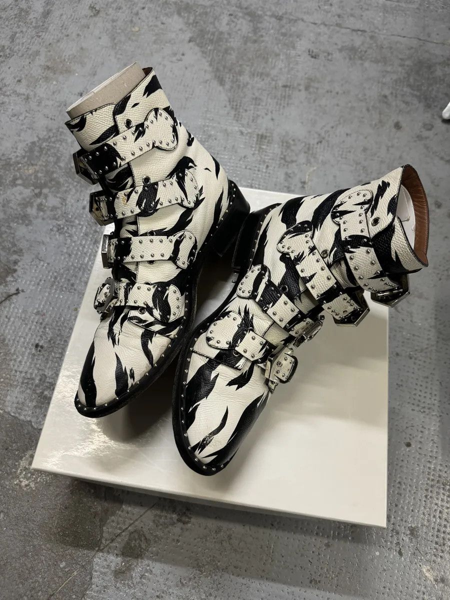 Givenchy Black & White Zebra Leather Studded Strapped Boots