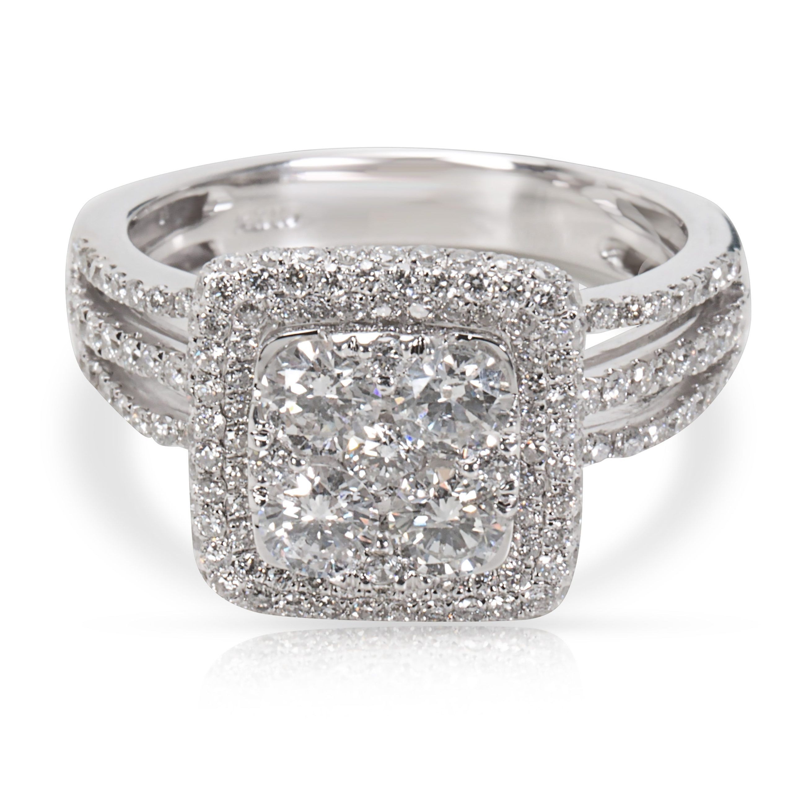 image of Tiffany Co Square Halo Diamond Cluster Ring In 14Kt White Gold 1.50 Ctw, Women's