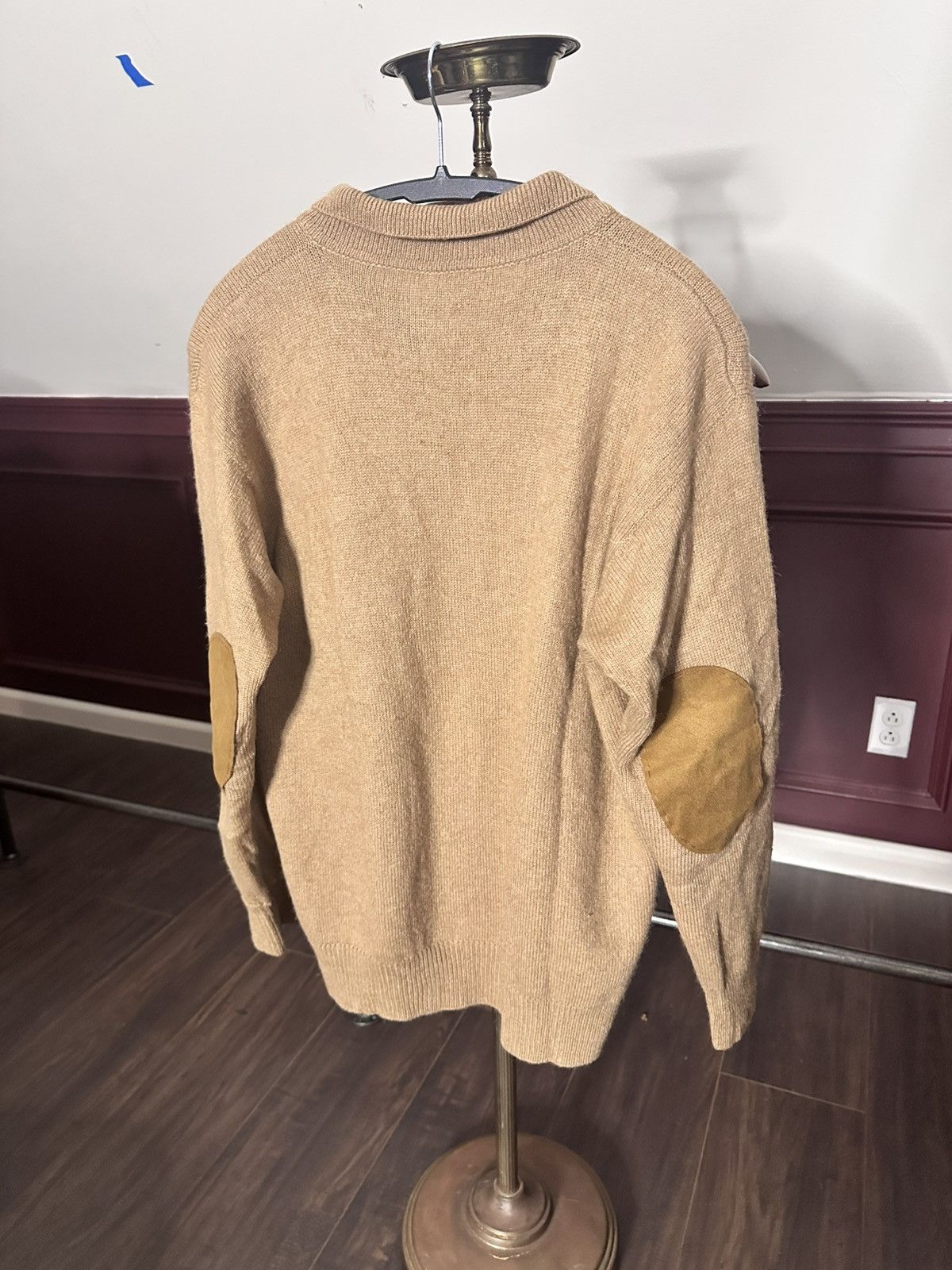 Other HERMES (?) camel/alpaca elbow patch polo sweater beige knit Size US L / EU 52-54 / 3 - 7 Thumbnail