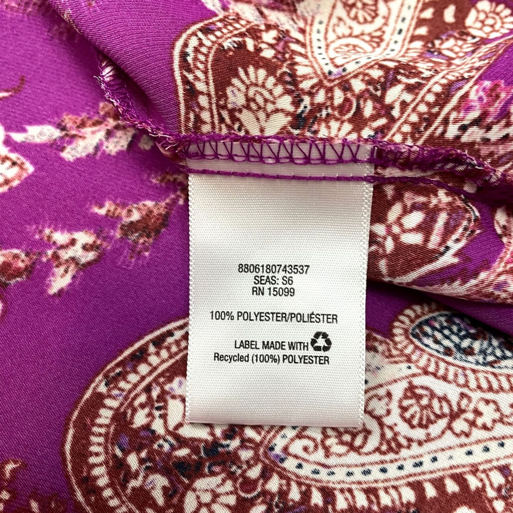 Vintage VINTAGE? Simply Emma Blouse Top Womens 3X Purple Paisley Long Sleeve Roll Tab Shirt Size XXL / US 16-18 / IT 52-54 - 7 Thumbnail