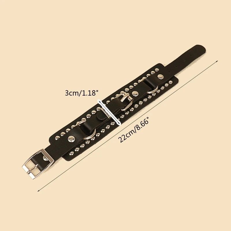 Vintage Leather Studded Bracelet Studded Armband Rivets Bracelet Size ONE SIZE - 4 Thumbnail