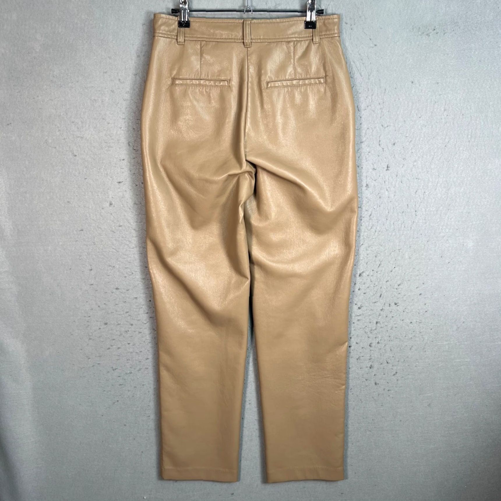 Vintage Babaton Womens Size 6 Beige Faux Leather Straight Leg Pants Size 28" / US 6 / IT 42 - 2 Thumbnail