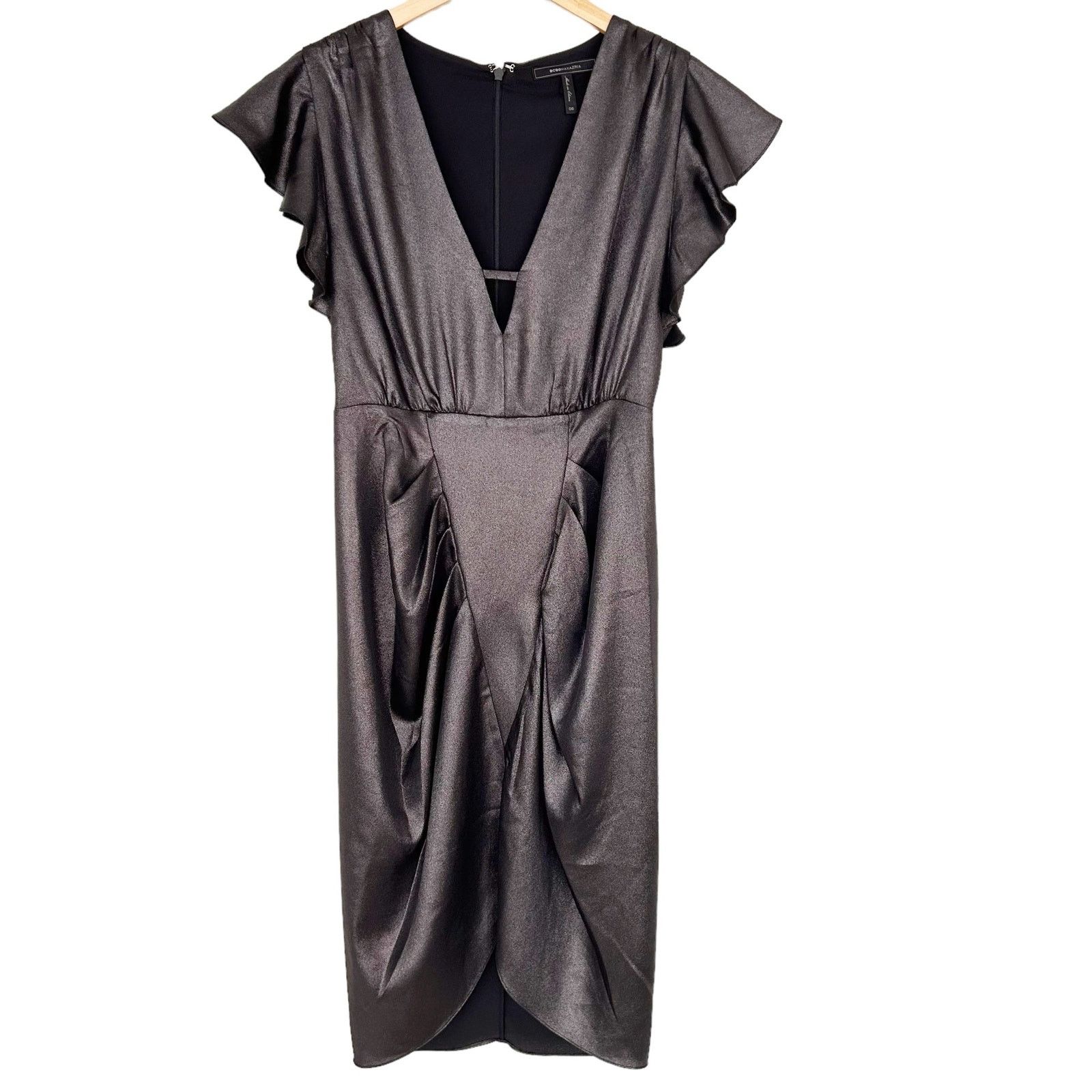 Other BCBGMaxazria Black Metallic Ruffle Sheath Dress Sz 6 Size M / US 6-8 / IT 42-44 - 5 Thumbnail