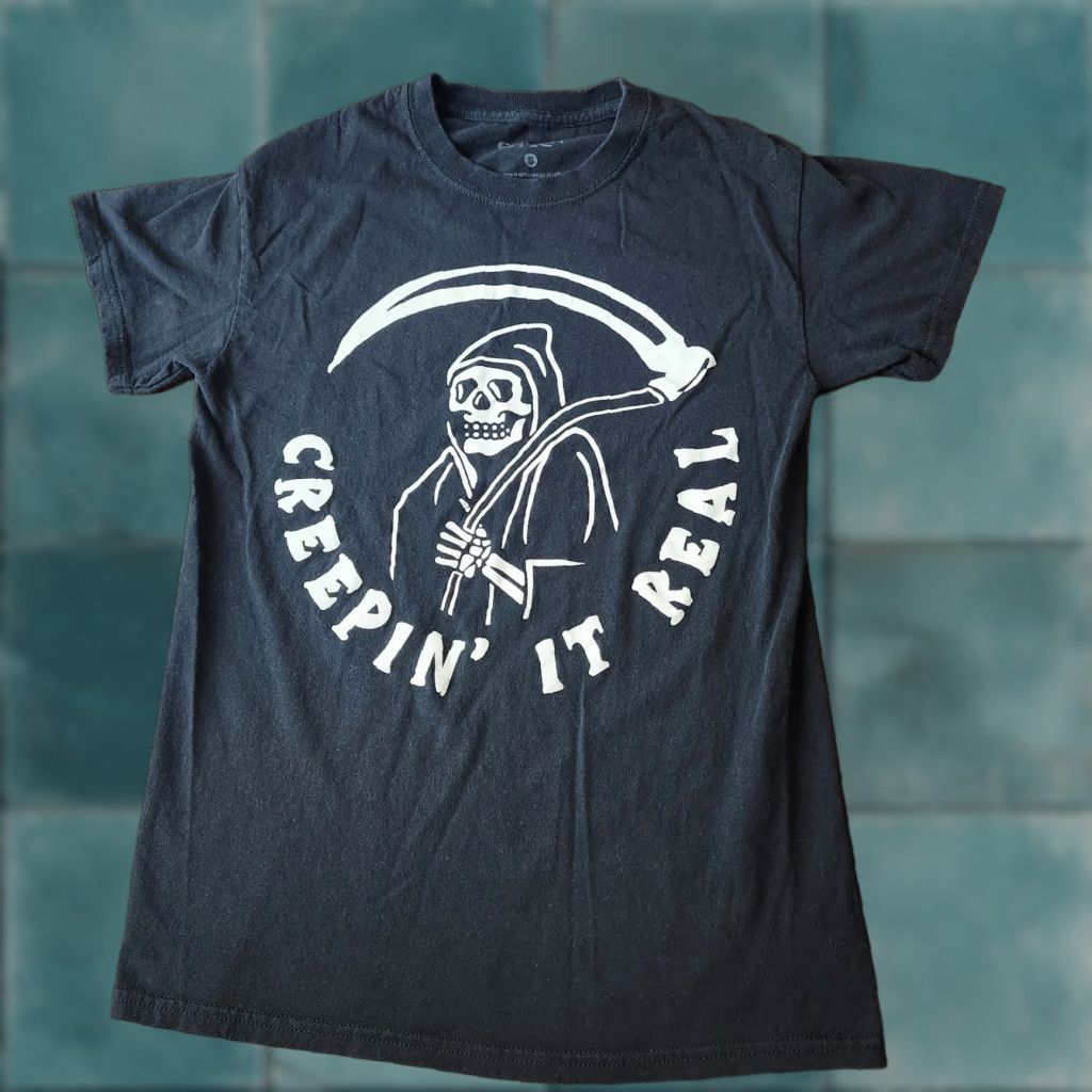 ESPIRIT Grim Reaper Creepin It Real Shirt Mens Small Halloween Graphic Black Tee Size US S / EU 44-46 / 1 - 1 Thumbnail