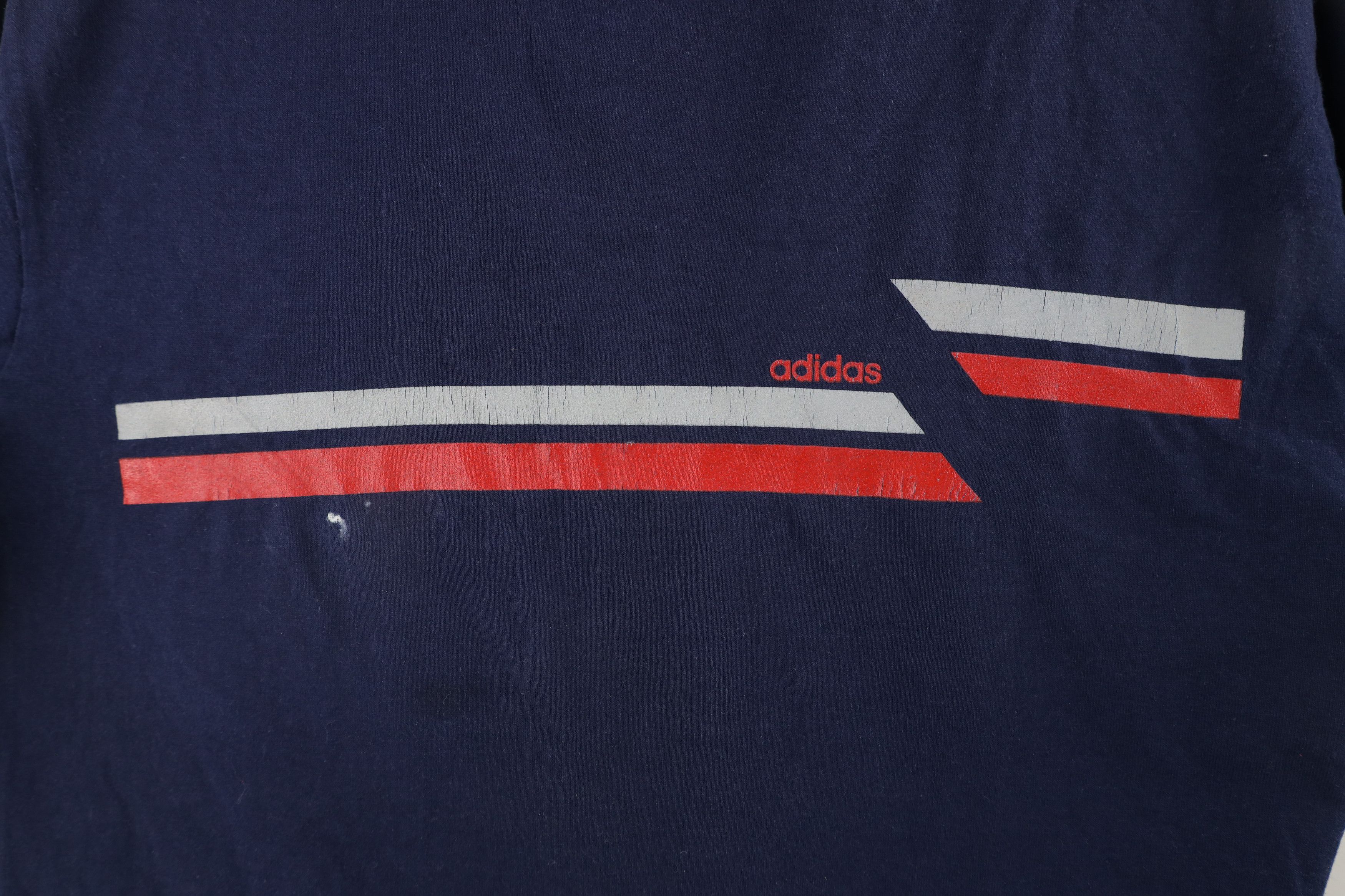 Adidas × Vintage Vintage 70s 80s Adidas Spell Out Striped T-Shirt Blue USA Size US L / EU 52-54 / 3 - 4 Thumbnail