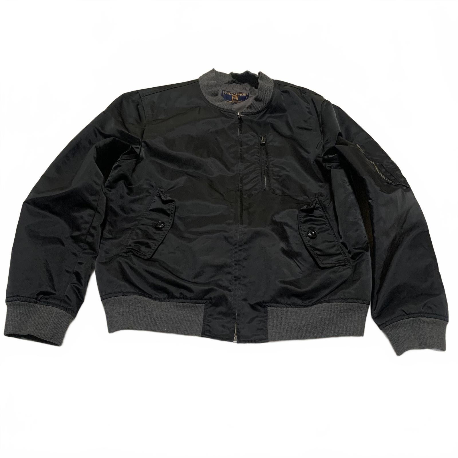 Vintage 90s Champion Bomber Jacket M Black Gray Ribbed USA