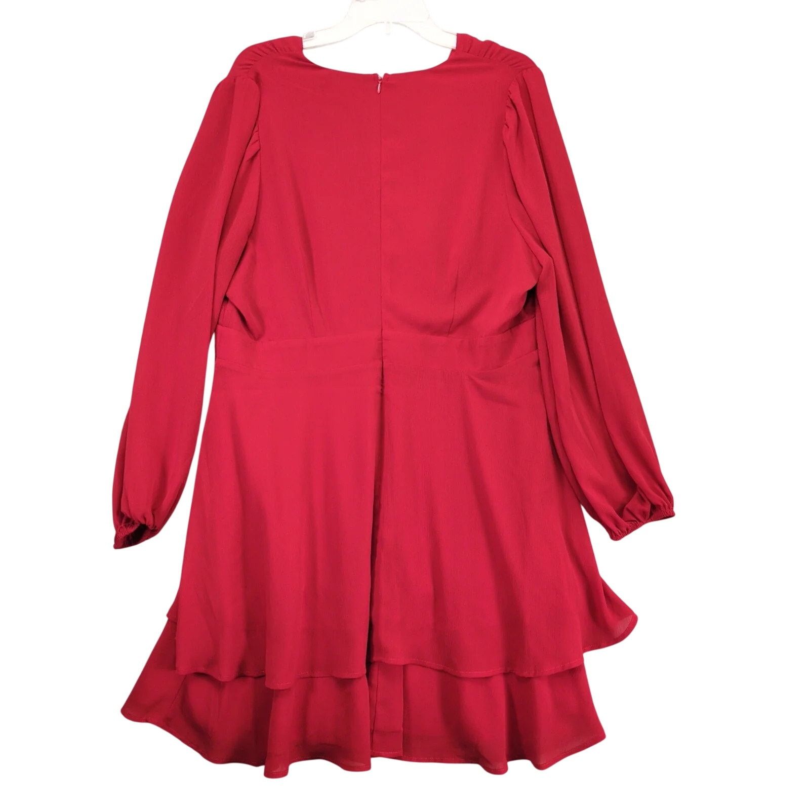 Other Cato Red Layered Midi Dress Size 16W Long Sheer Puff Sleeves Size XXL / US 16-18 / IT 52-54 - 2 Thumbnail