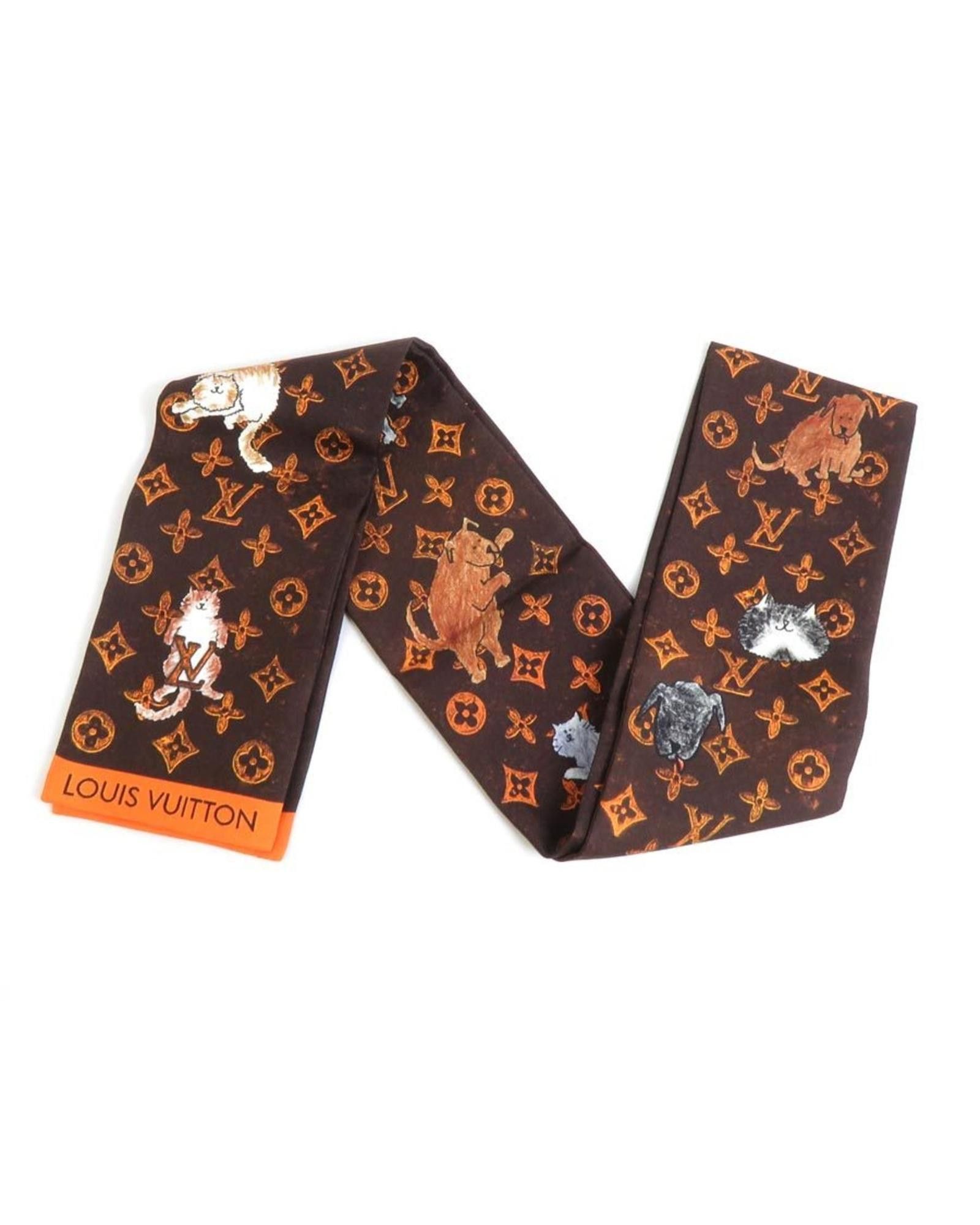 image of Louis Vuitton Luxurious Brown And Orange Silk Scarf, Women's