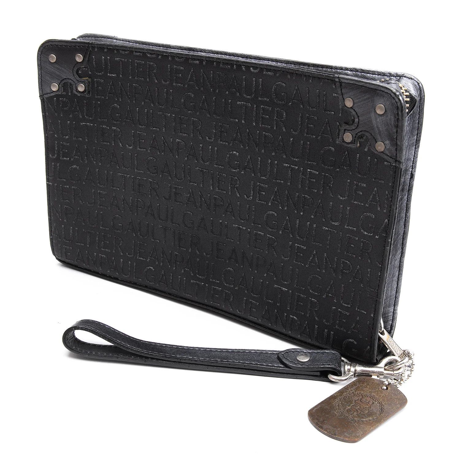 Jean Paul Gaultier Scratch Logo Embossed Clutch Bag in Black Size ONE SIZE - 1 Thumbnail