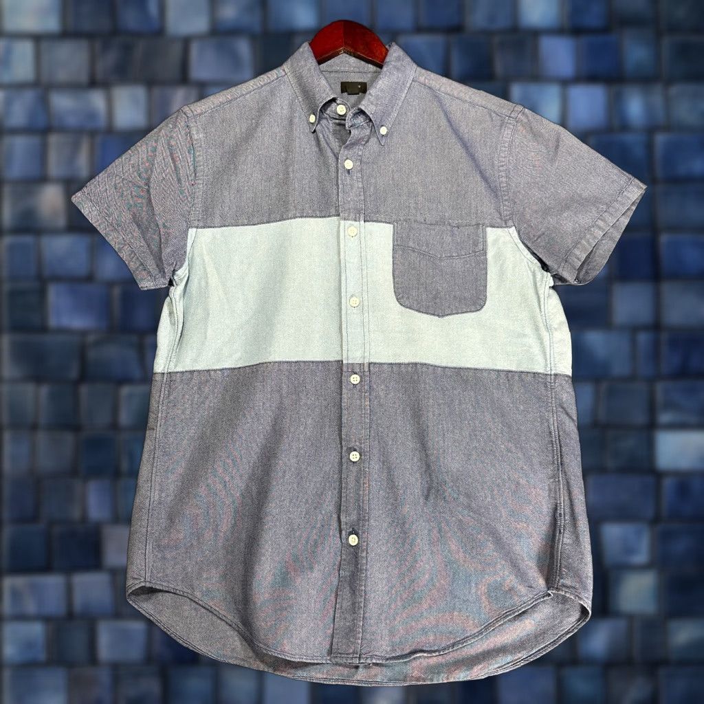 J.Crew J.CREW Shirt Mens Medium Oxford Blue Colorblock Cotton Short Sleeve Button Down Size US S / EU 44-46 / 1 - 1 Thumbnail