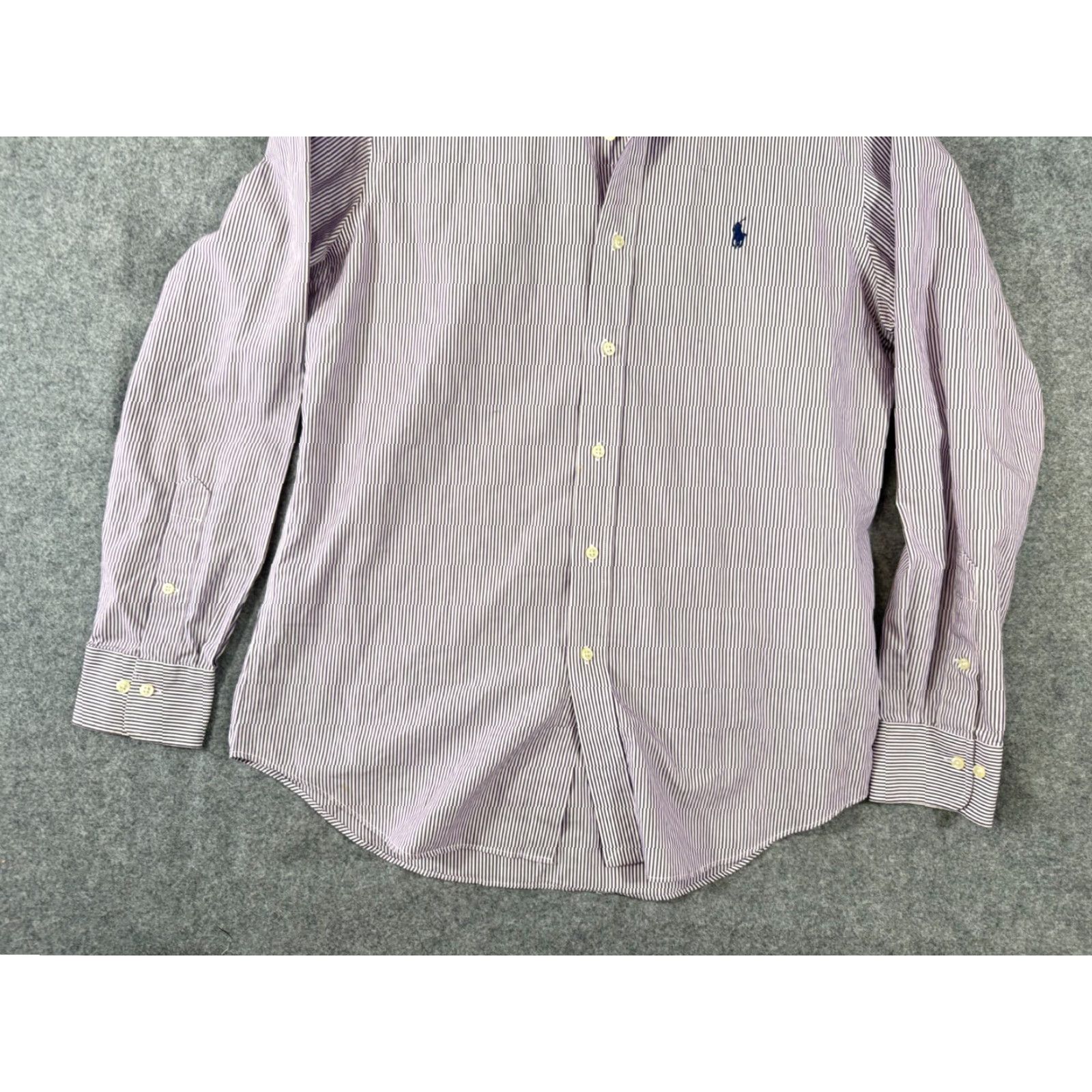 Polo Ralph Lauren Polo Ralph Lauren Shirt Mens M Purple White Striped Non-Iron Slim Fit Pony Logo Long Sleeve Button-Up Size US M / EU 48-50 / 2 - 4 Thumbnail