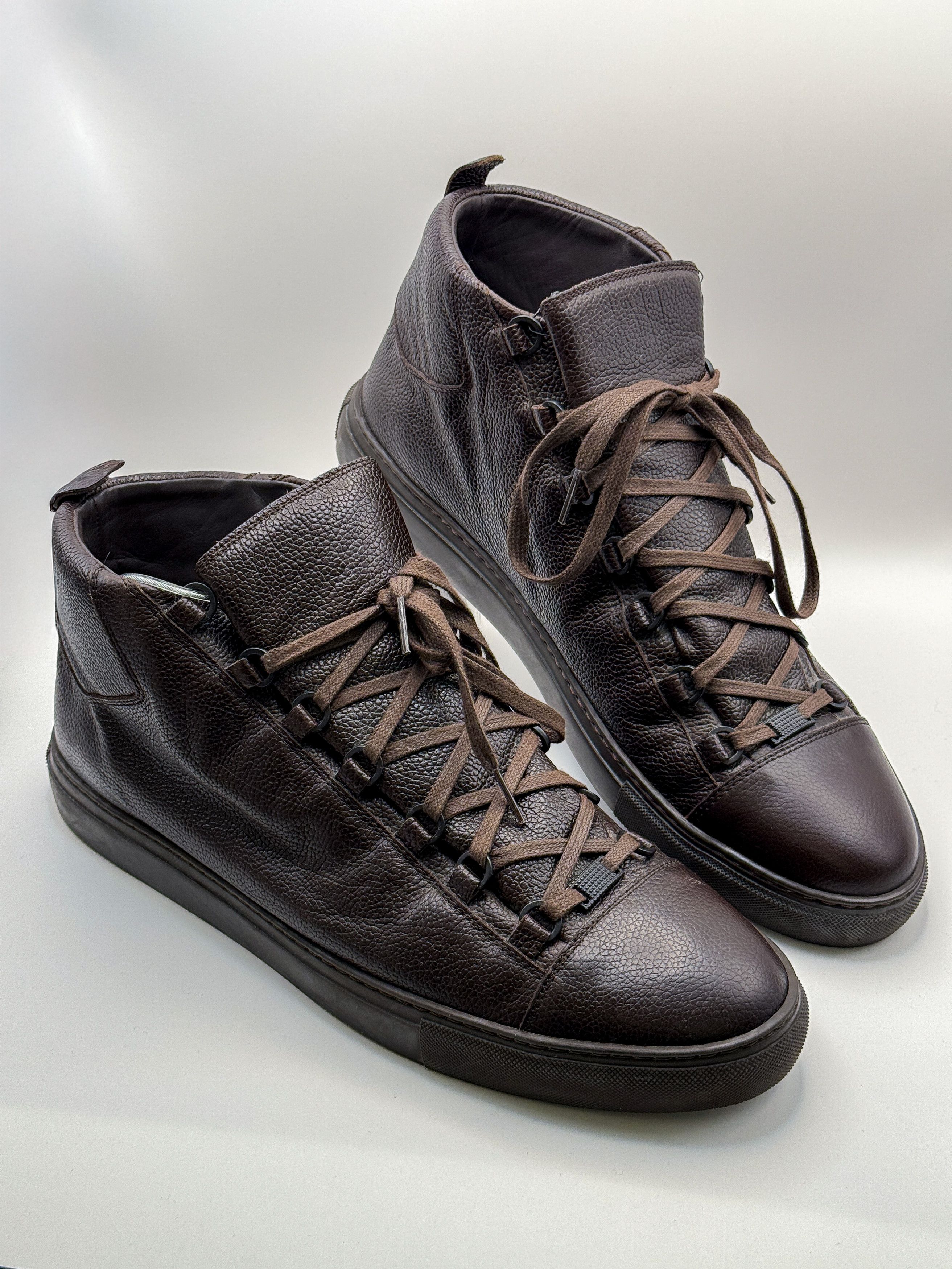 Balenciaga Arena Brown Grained Leather High Sneakers