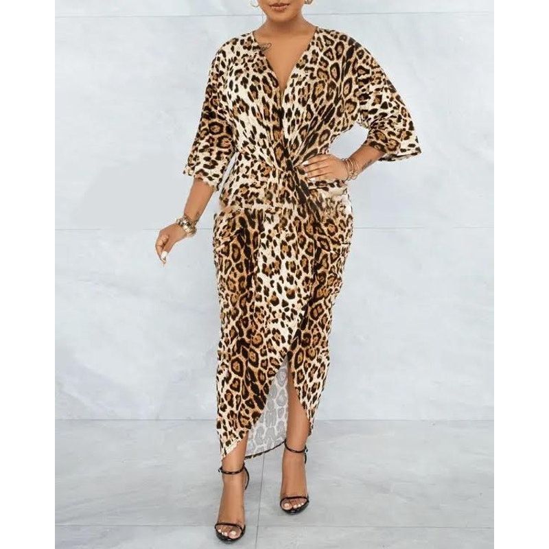 Nordstrom Dress Day | Leopard high Low Gathered Dress | Small NWT Size S / US 4 / IT 40 - 1 Thumbnail