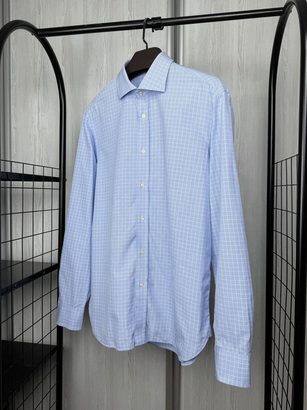 Boggi Boggi Milano 2/100's Blue Check Long Sleeve Dress Shirt 42 Size 42R - 5 Thumbnail