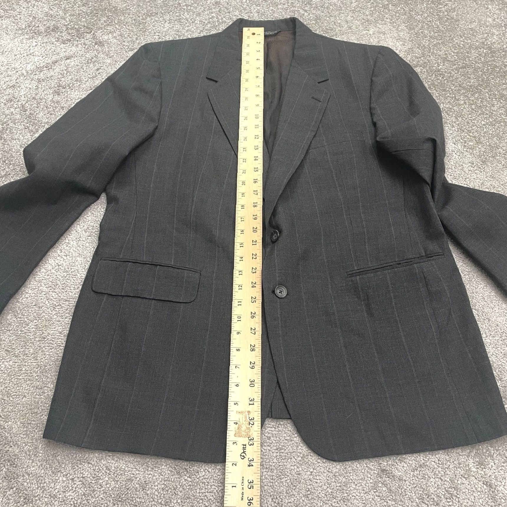 Halston Today's Man Halston Blazer Jacket Mens 46L Dark Gray Striped Wool Business Suit Size 46R - 7 Thumbnail