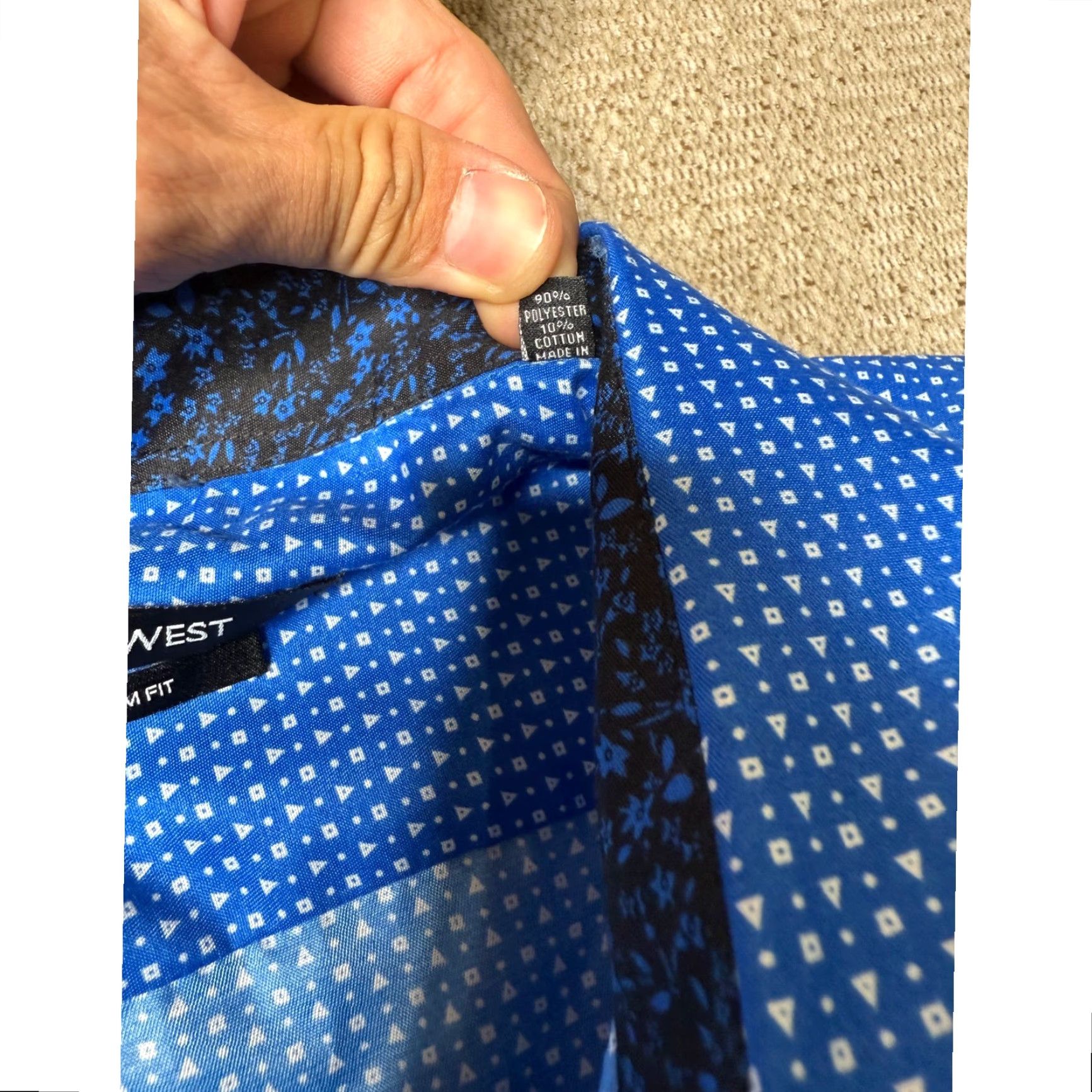 Nine West Nine West Dress Shirt Geometric Pattern Slim Fit Long Sleeve Blue XL 17-17.5 Neck 17-17.5 in Barrel Cuff Wrinkle Resistant Mens Shirt Size 46R - 3 Thumbnail
