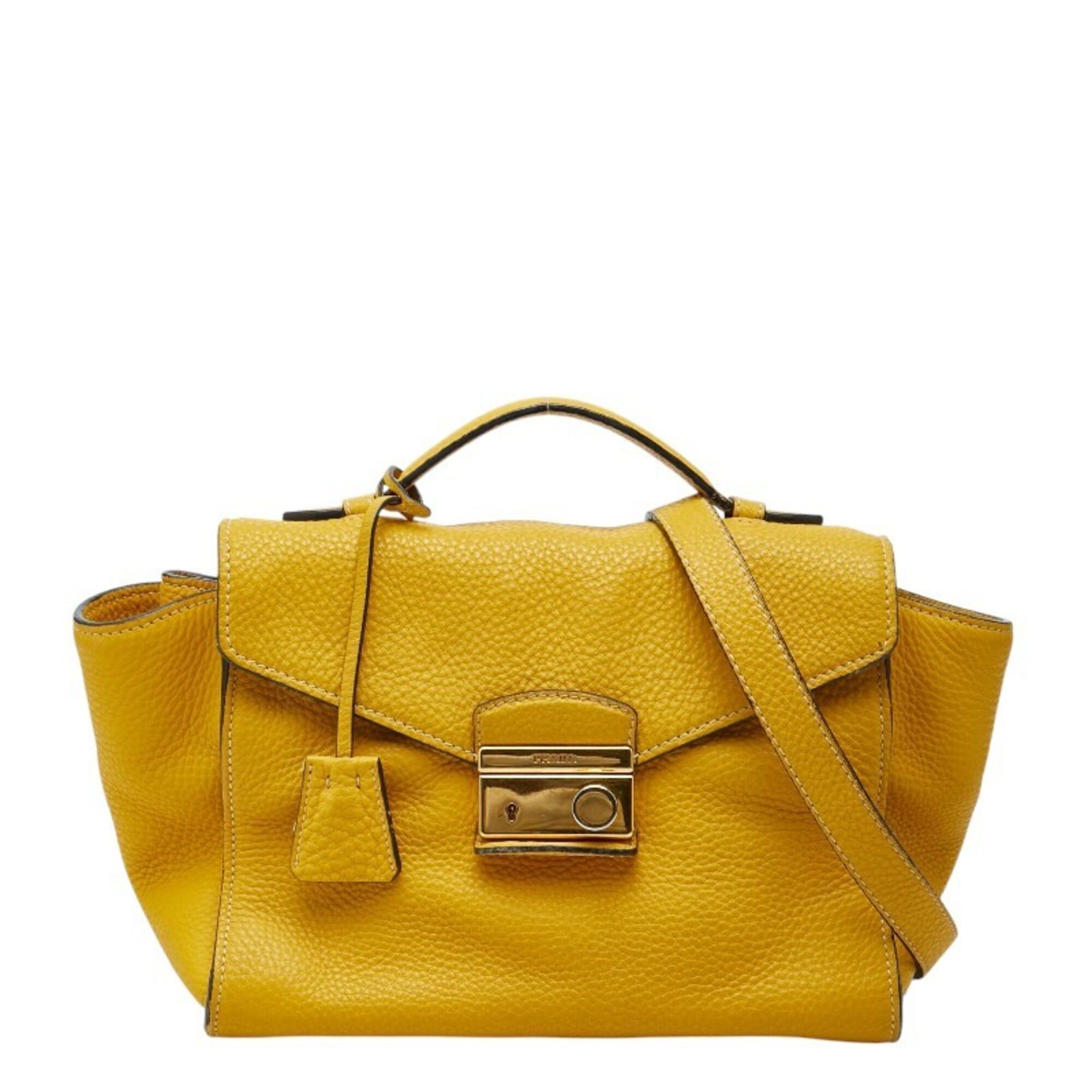 Prada Prada Soundrock Handbag/Shoulder Bag, 2-Way, Yellow Vitello Daino Leather, Women's PRADA Size ONE SIZE - 1 Thumbnail